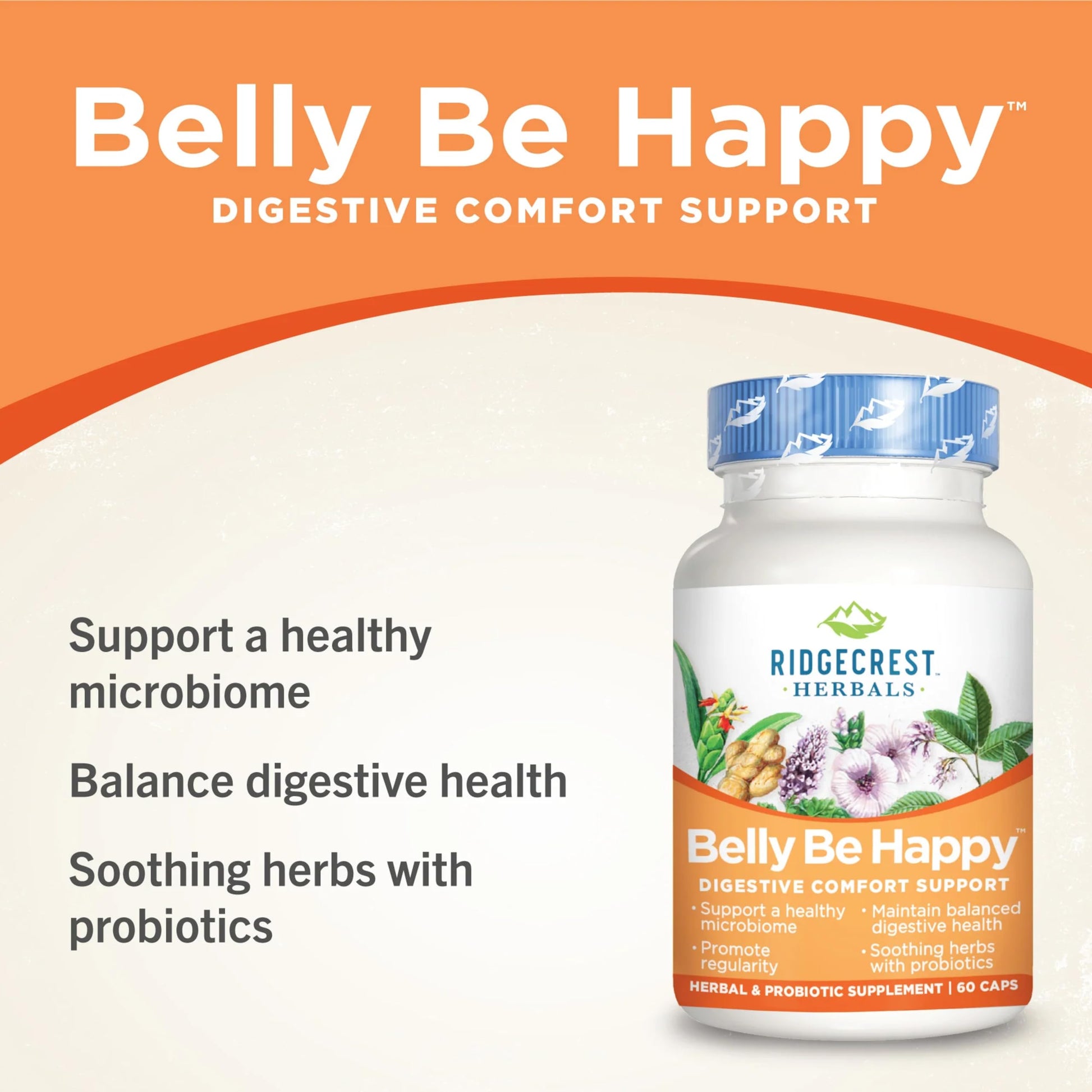 RidgeCrest Herbals Belly Be Happy - 60 Capsules - Digestive Comfort Support - Non-GMO RidgeCrest Herbals uk supplements