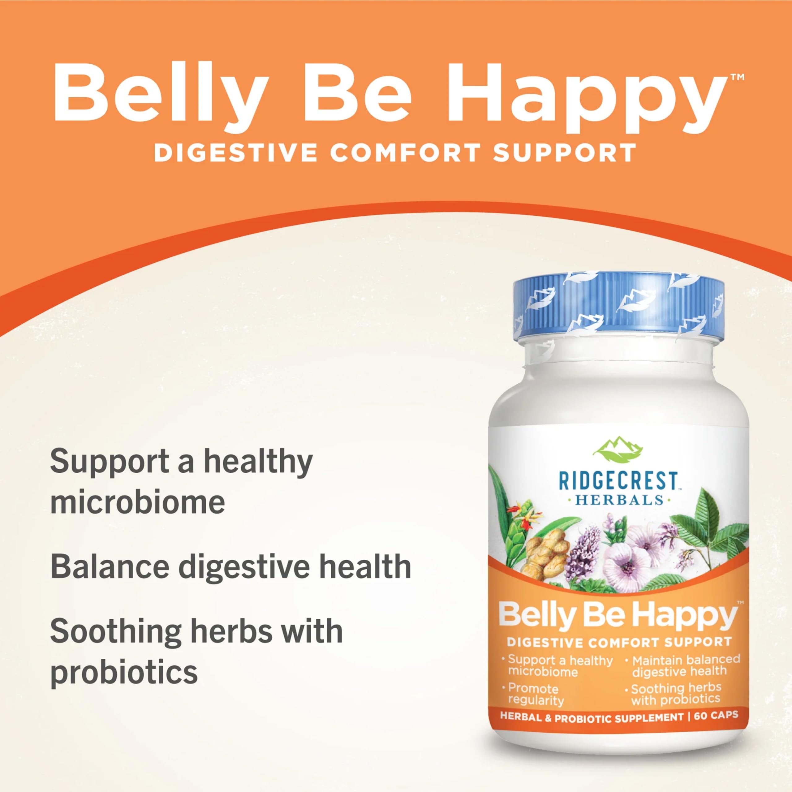 RidgeCrest Herbals Belly Be Happy - 60 Capsules - Digestive Comfort Support - Non-GMO RidgeCrest Herbals uk supplements