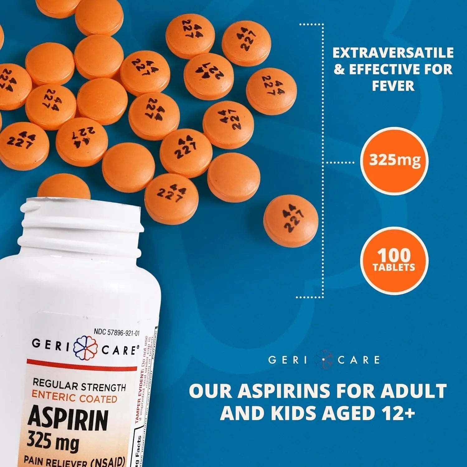 Enteric Coated Aspirin Tablets 325mg (100 Count) by GeriCare- NSAID Pain Reliever & Fever Reducer Coated Aspirin for Adults- Regular Strength Aspirin for Headache Arthritis Menstrual & Muscle Pain GeriCare uk supplements