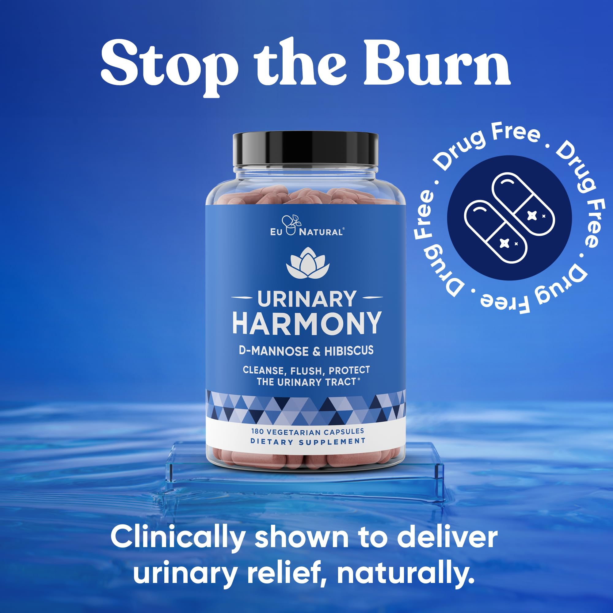 Eu Natural Urinary Harmony D-Mannose Supplement - Urinary Tract Health for Women - Fast-Acting Urinary Cleanse & Flush with Clinical-Strength D-Mannose & Hibiscus - 180 Capsules Eu Natural uk supplements