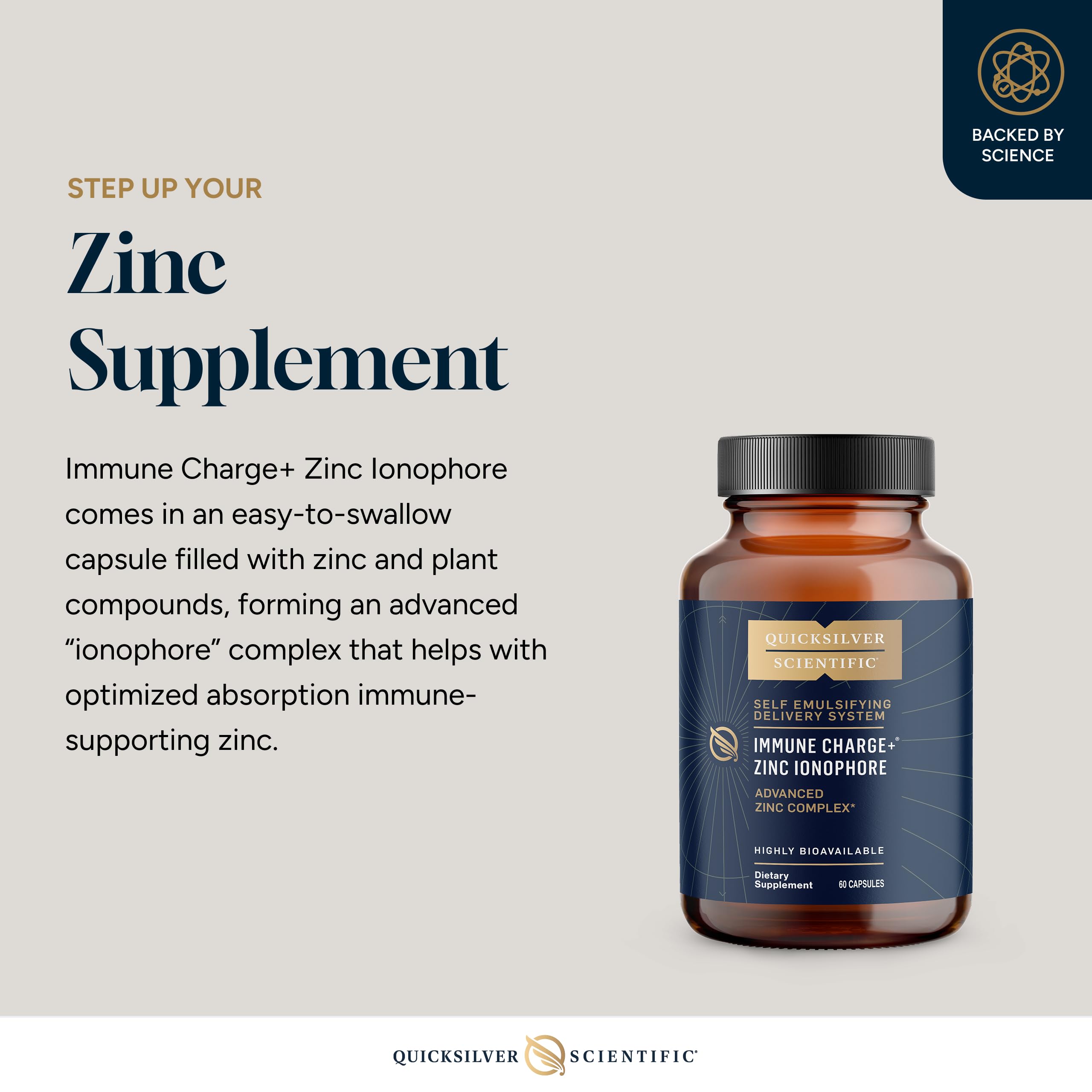 Quicksilver Scientific Immune Charge+ Zinc Ionophore - Zinc Supplement Complexed with Quercetin, Luteolin, Hesperetin Immune + GI Support (60 Capsules) Quicksilver Scientific uk supplements