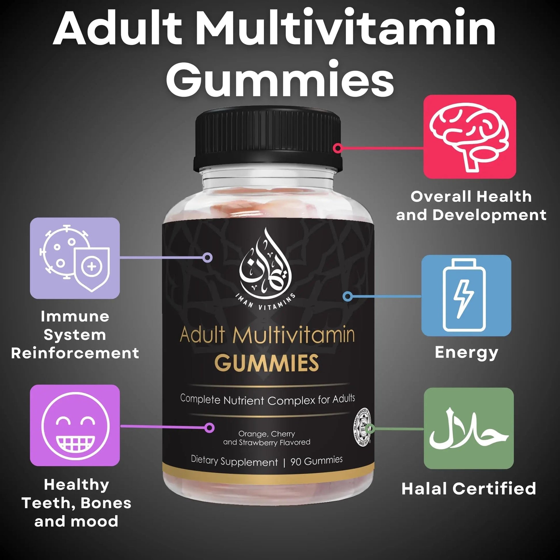 Iman Vitamins Halal Complete Complex Adult Multivitamin Gummies | Natural Immune Boost for Men & Women | Vegetarian & Non-GMO | Iman Vitamins uk supplements