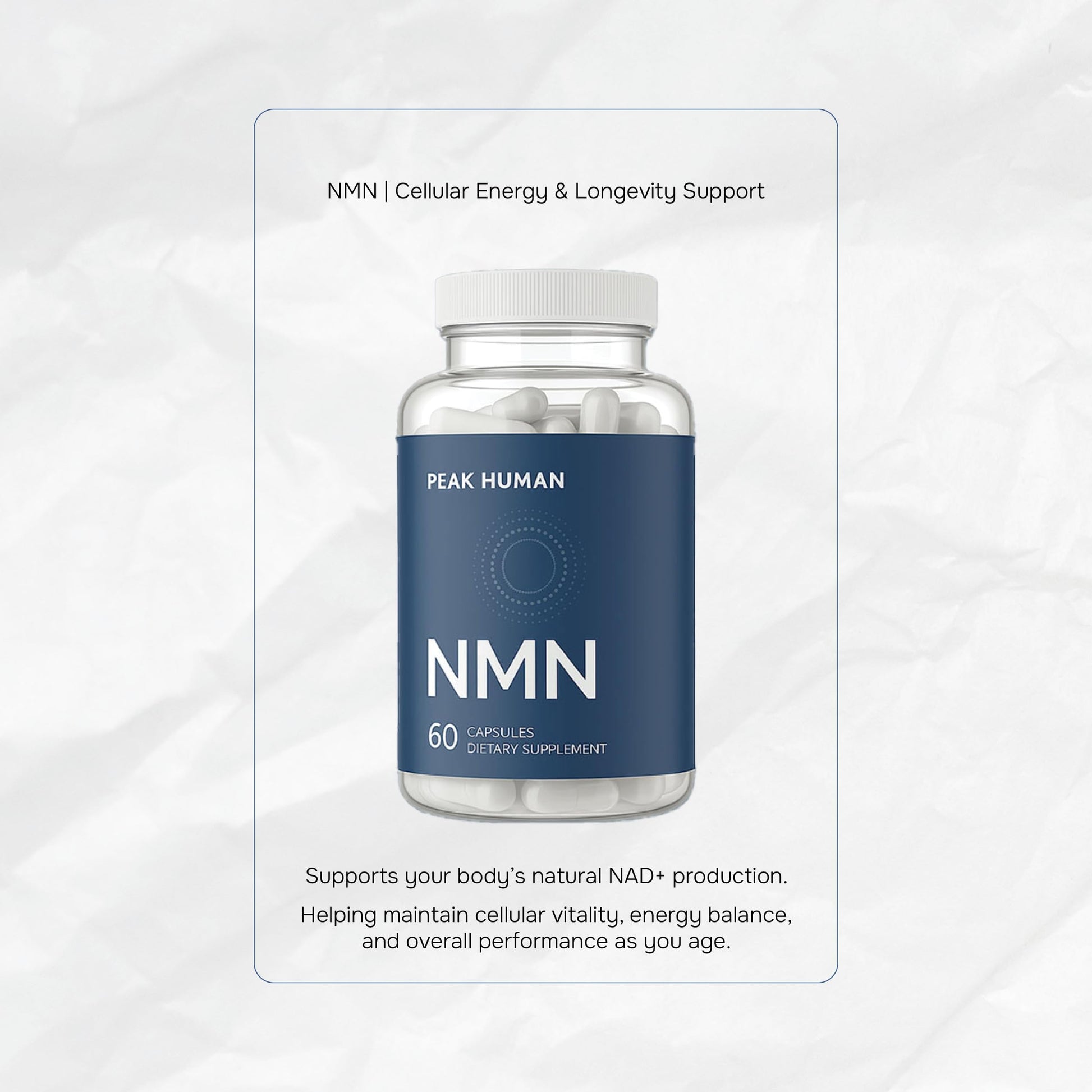 Peak Human Beta-NMN | Beta Nicotinamide Mononucleotide NAD+ Precursor - Advanced Cellular Energy & Longevity - Promotes Vitality, Metabolic Function & Focus - Non-GMO, Vegan Capsules - 60 Count Peak Human uk supplements