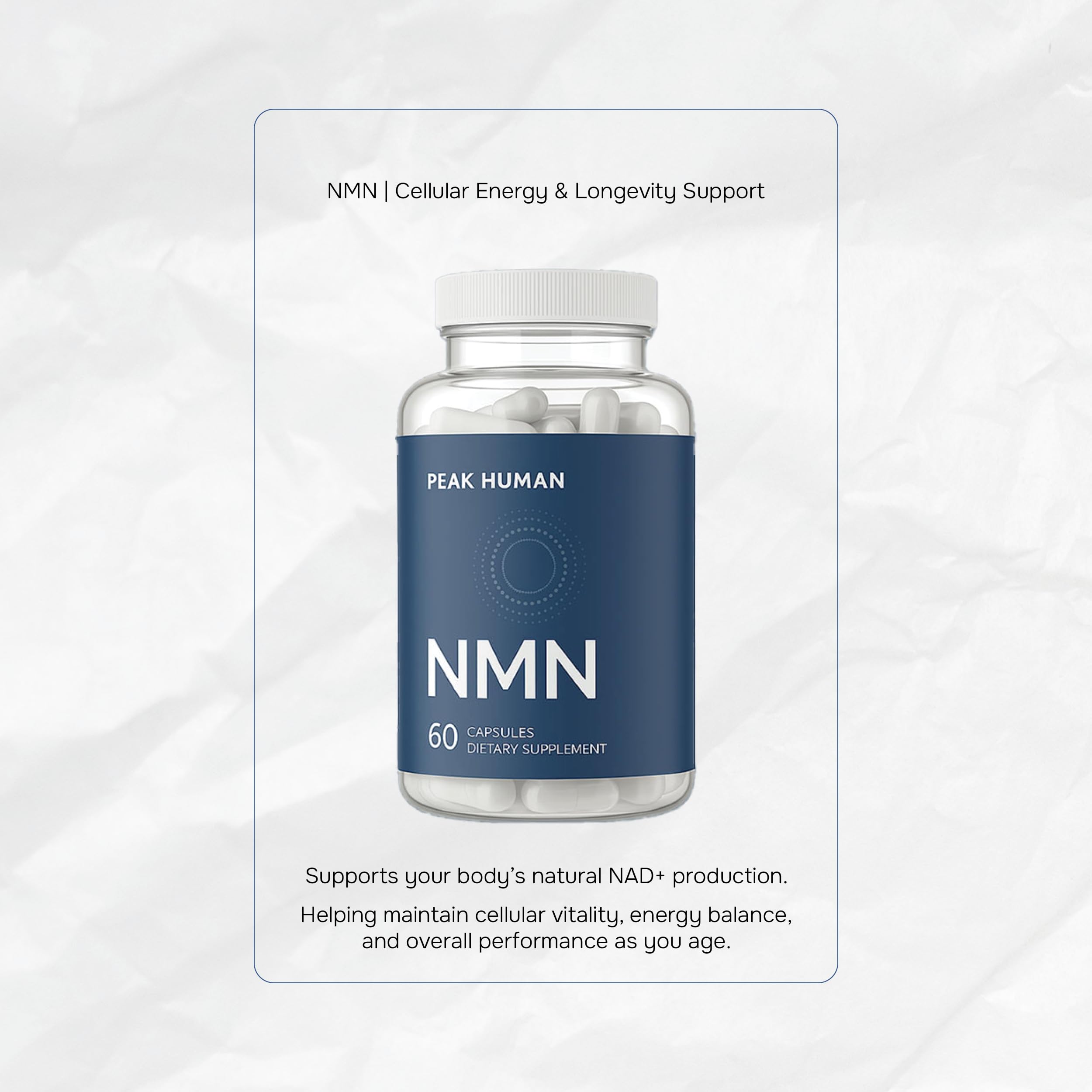 Peak Human Beta-NMN | Beta Nicotinamide Mononucleotide NAD+ Precursor - Advanced Cellular Energy & Longevity - Promotes Vitality, Metabolic Function & Focus - Non-GMO, Vegan Capsules - 60 Count Peak Human uk supplements