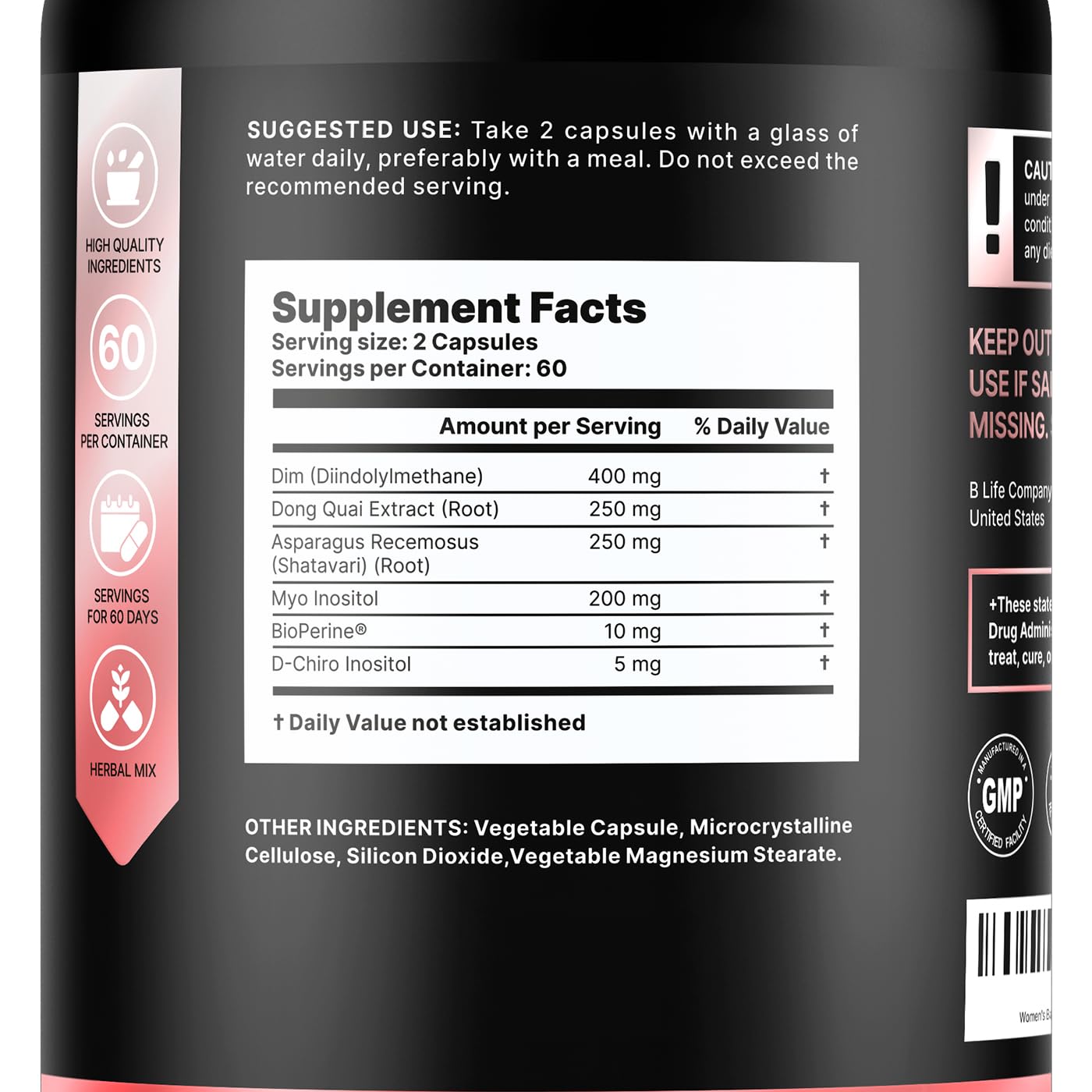 B Life Company DIM Supplement 400 mg with Myo & D-Chiro Inositol, Dong Quai – Hormone Balance for Women – Fertility Supplements – Inositol Supplement - 120 Caps B Life Company uk supplements