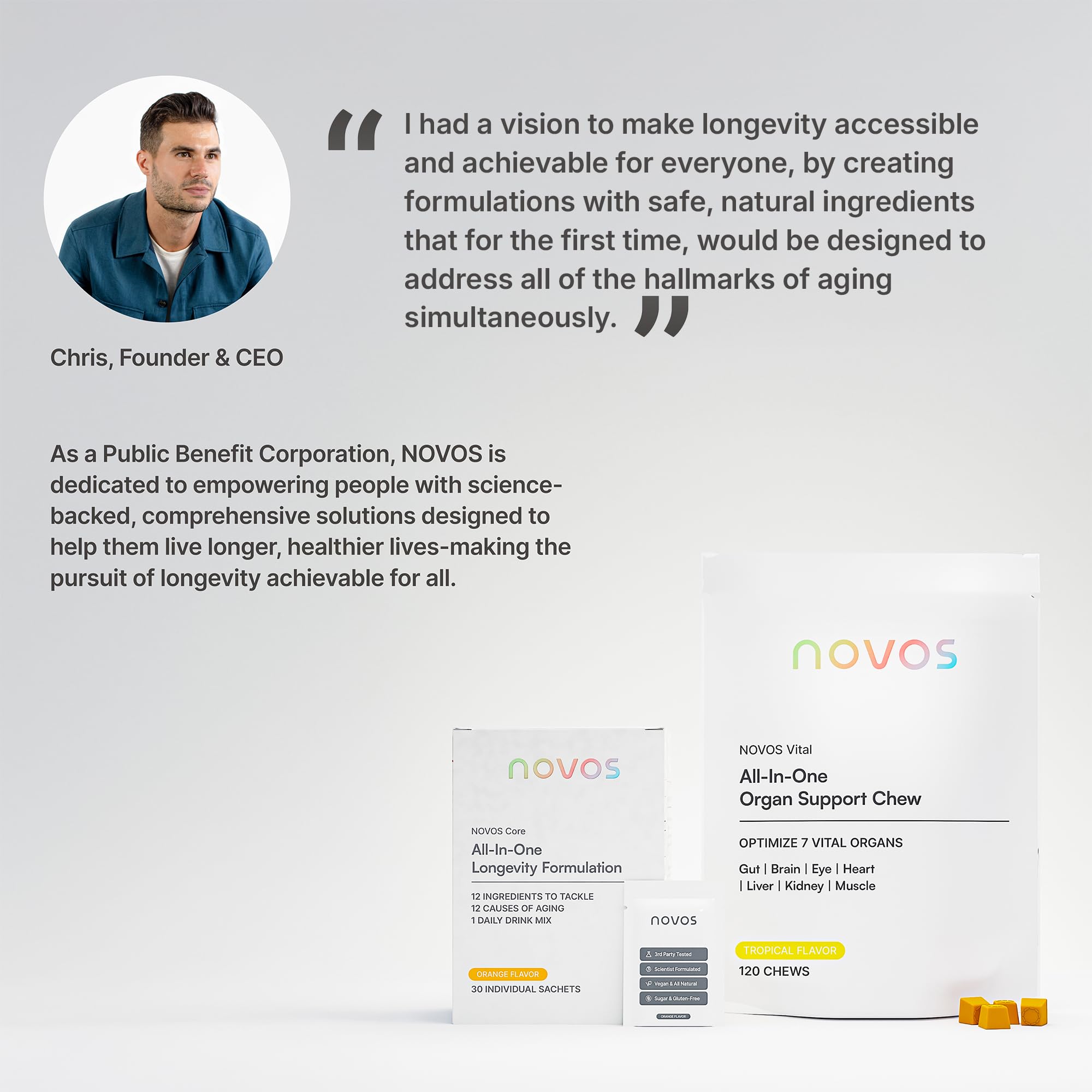 Novos Core Clinical Longevity Mix | Anti-Aging Supplement Drink Mix for Men & Women | Magnesium, L-Theanine, Fisetin and More | Supports Energy, Mood, Sleep & Cognition | Orange Flavor (30 Servings) Novos uk supplements
