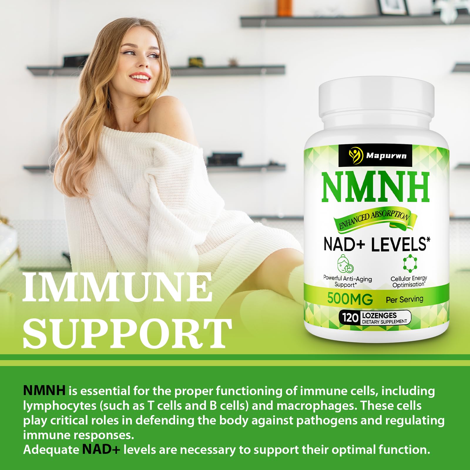 Mapurwn NMNH (Dihydronicotinamide Mononucleotide), NMN Supplement, 500mg per Serving NAD Supplement to Boost NAD+ Levels As We Age for Women & Men, Anti-Aging, Energy, Focus, 120 Count Mapurwn uk supplements