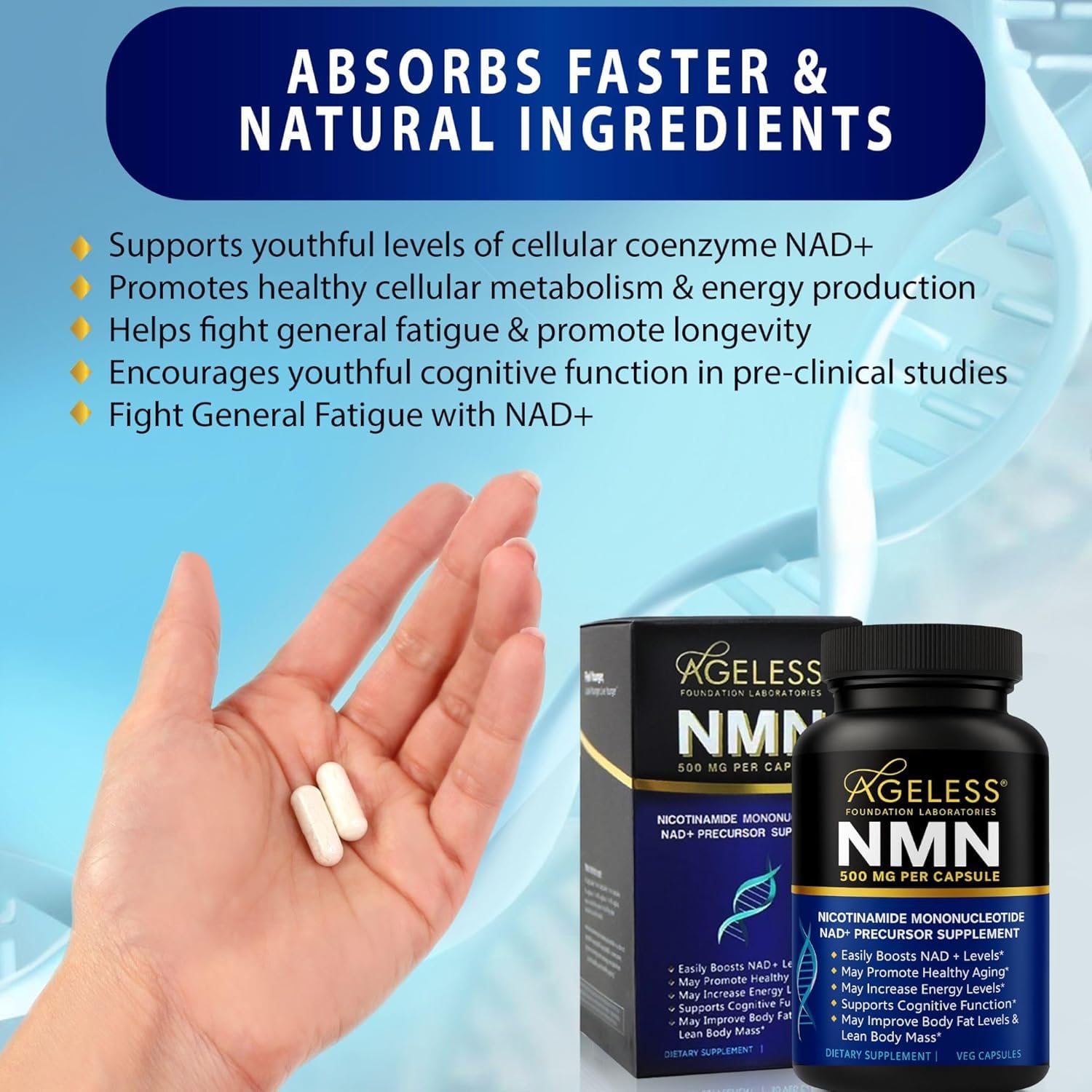 NMN Supplement 500mg Nicotinamide Mononucleotide | Supports NAD+ Levels, Energy, Cognitive Function, Muscle Health & Healthy Body Composition – Capsules (30) Ageless Foundation Laboratories uk supplements