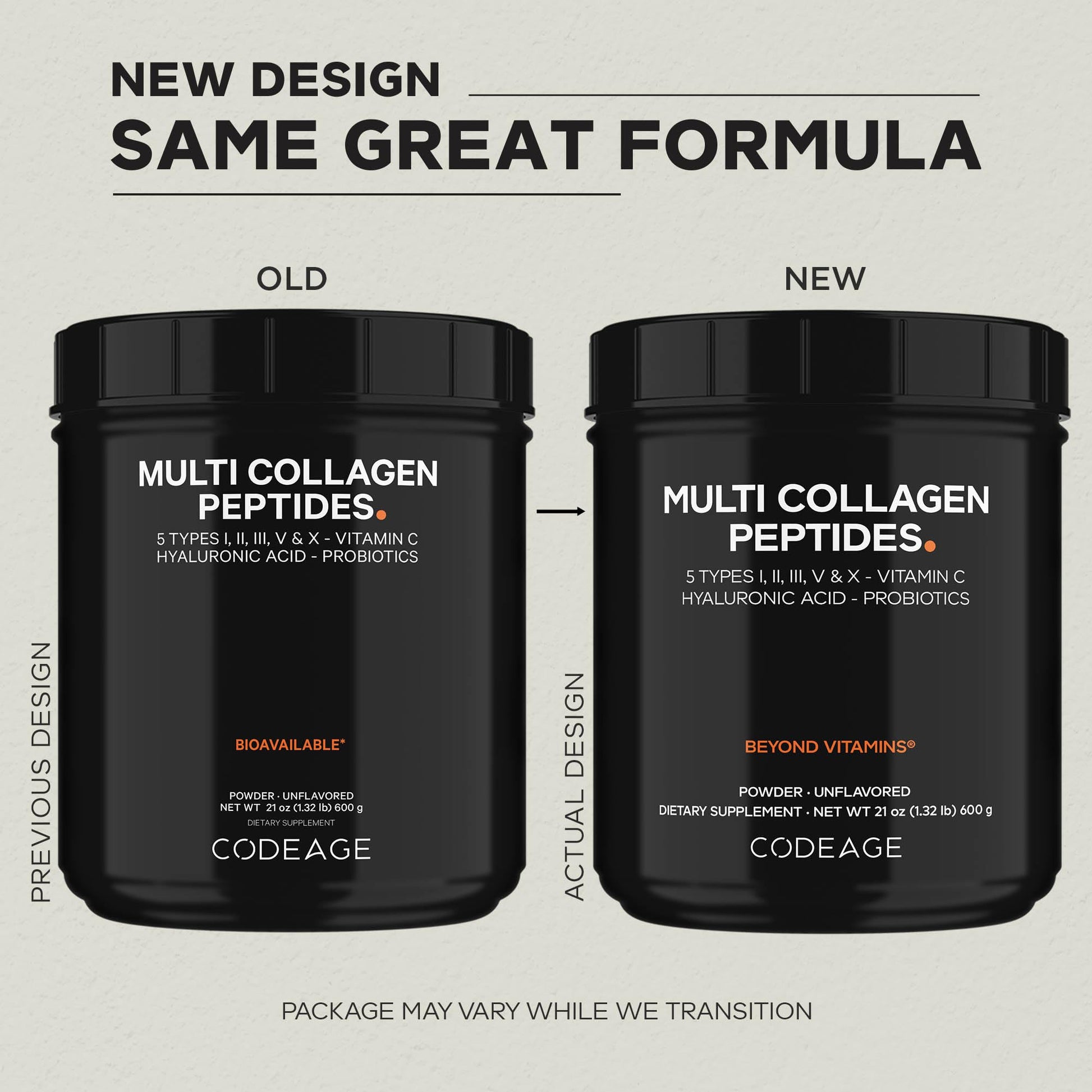 Codeage Multi Collagen Peptides + Probiotics Black Edition, Vitamin C, Hyaluronic Acid Powder Supplement, Grass-Fed, Pasture-Raised, Hydrolyzed, Zero Carbs, Type I, II, III, V & X, Unflavored, 21oz Codeage uk supplements