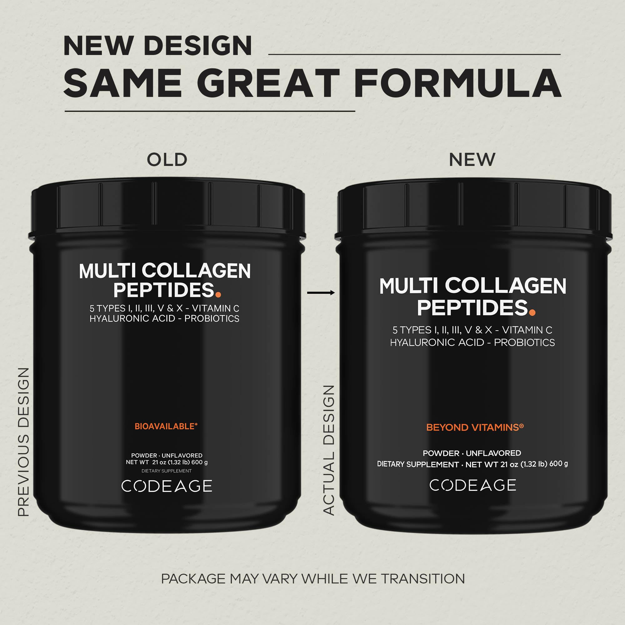 Codeage Multi Collagen Peptides + Probiotics Black Edition, Vitamin C, Hyaluronic Acid Powder Supplement, Grass-Fed, Pasture-Raised, Hydrolyzed, Zero Carbs, Type I, II, III, V & X, Unflavored, 21oz Codeage uk supplements