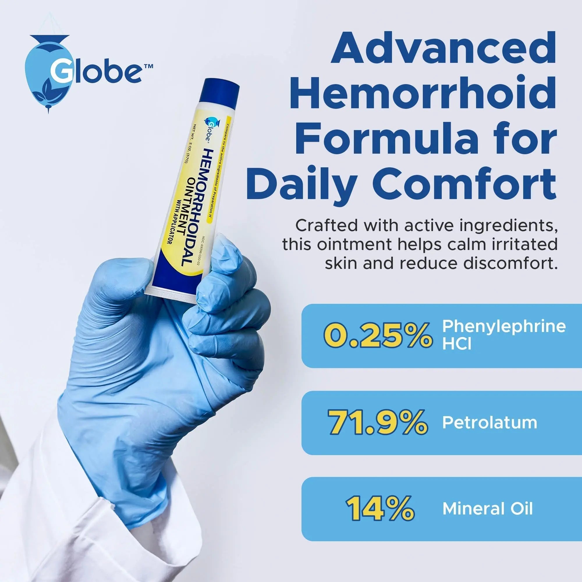 Globe Hemorrhoidal Ointment w/ Applicator, Phenylephrine HCl, Petrolatum Mineral Oil, Maximum Strength Formula for Burning, Discomfort & Itching, 2 oz Hemorrhoidal Ointment uk supplements