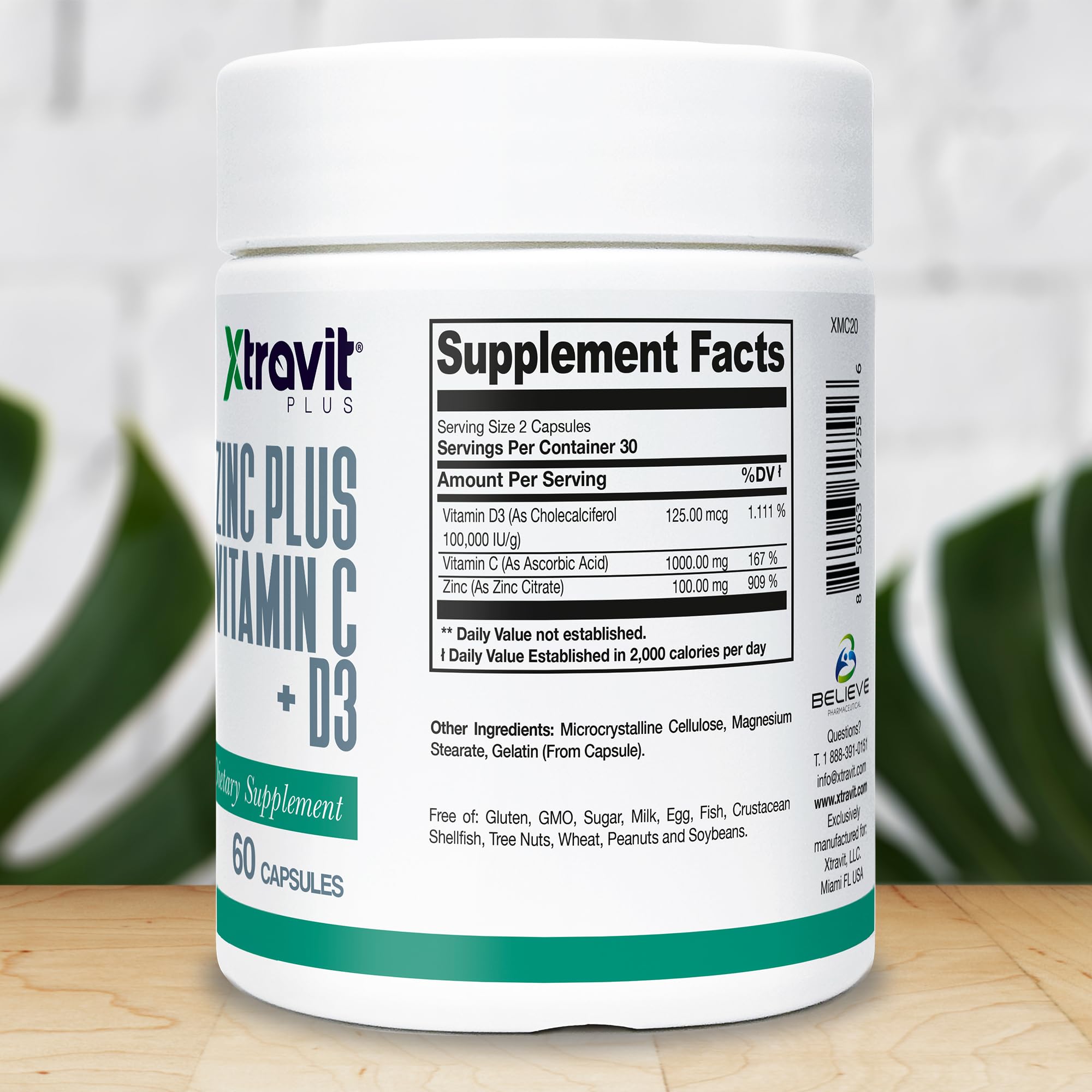 Xtravit Zinc Plus Vitamin C + D3 Supplement – Natural Immune Defense Supplements for Men & Women - May Support Skin, Energy, Bones, & Overall Wellness - Non-GMO, Gluten-Free, No Fillers, 60 Capsules Xtravit uk supplements