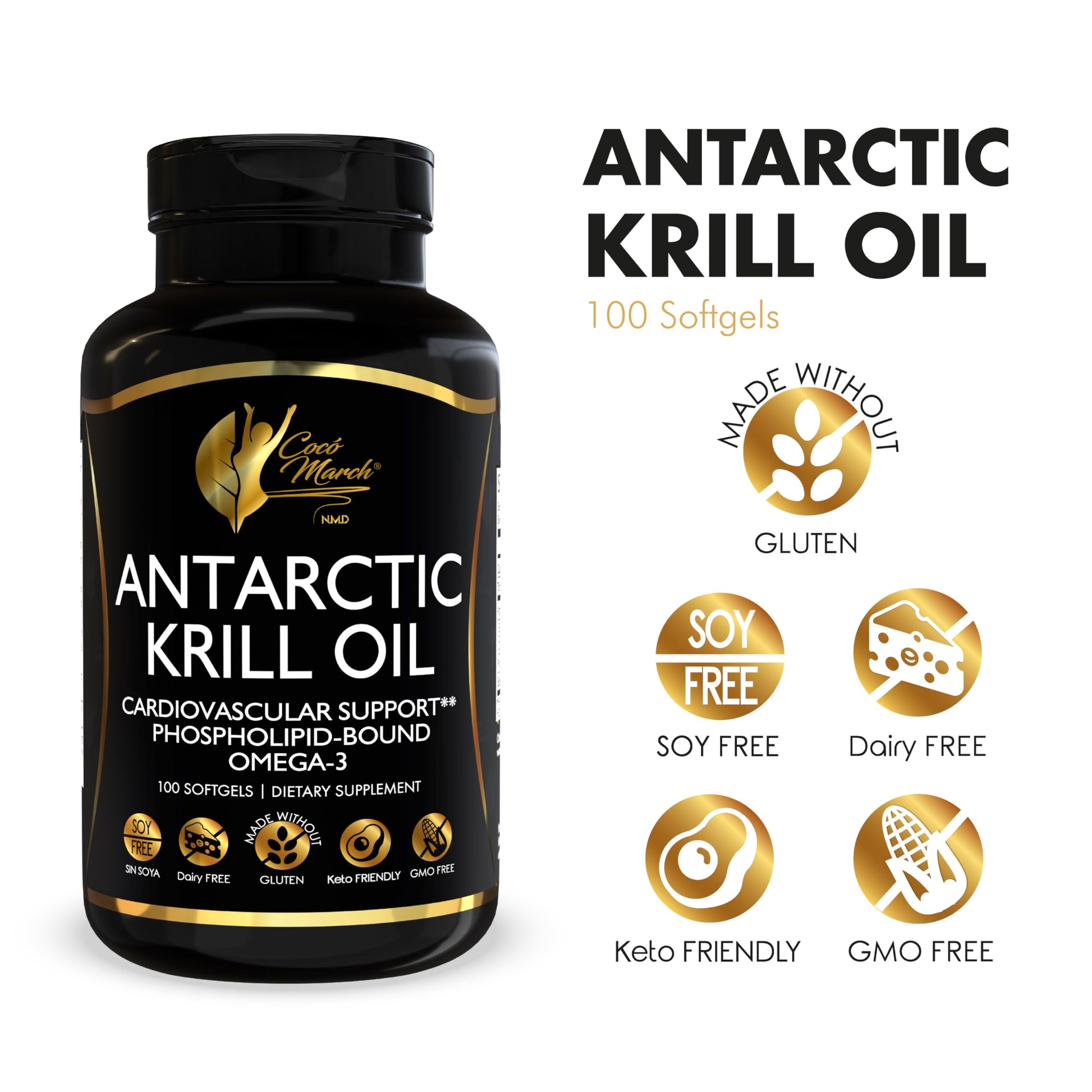 Cocó March N.M.D Pure Antarctic Krill Oil 1000mg – Omega 3 Fish Oil Supplement with EPA, DHA, Choline & Astaxanthin – Fast Absorption, Immune, Heart & Joint Support for Men & Women – 100 Softgels Cocó March N.M.D uk supplements
