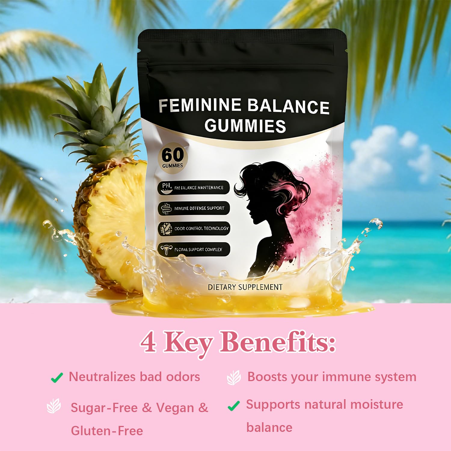 Pineapple Feminine Balance Gummies with Probiotics | Support for pH Balance & Freshness | Daily Intimate Wellness Support | Sugar-Free, Vegan | 60 Count (2) Nuora Balance uk supplements