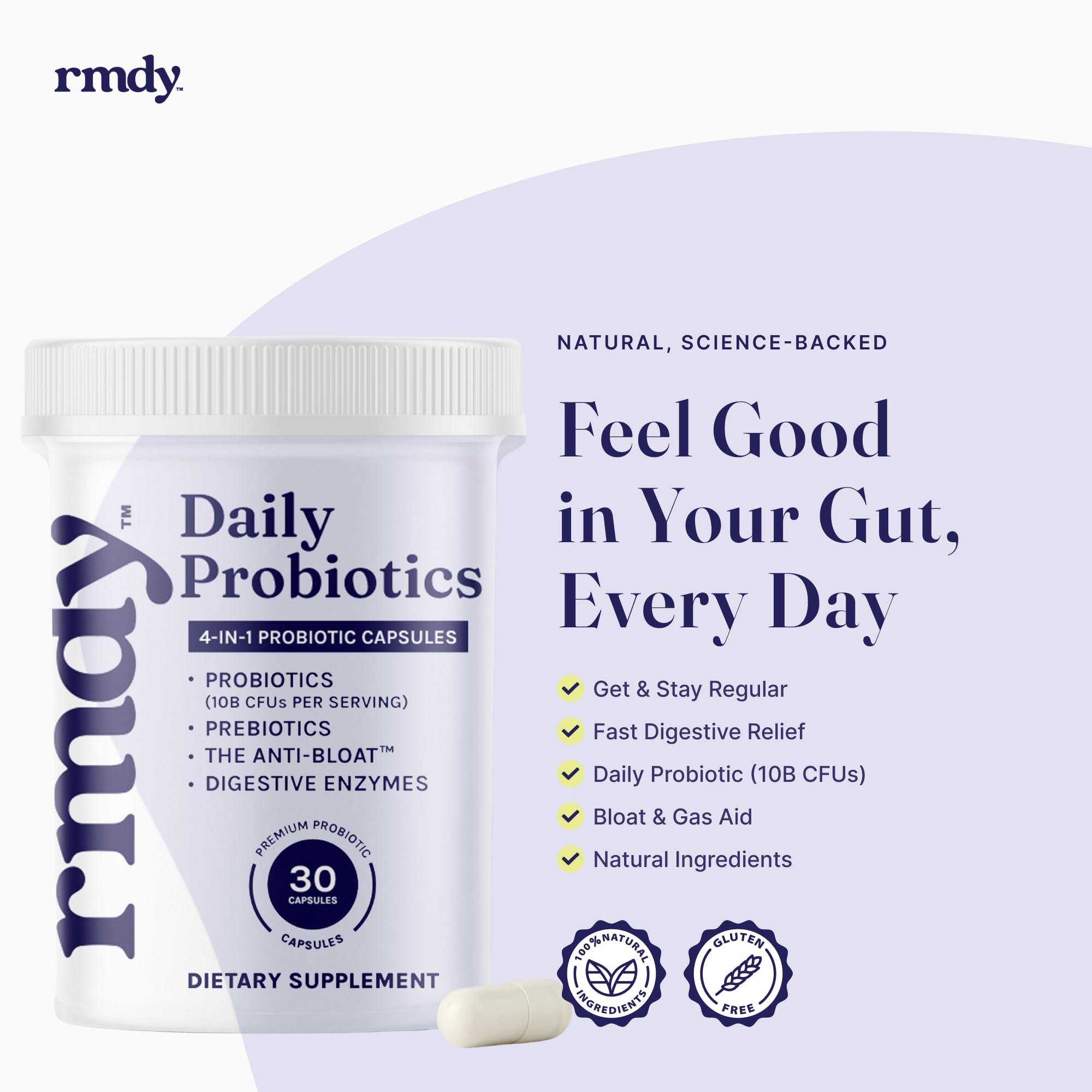 rmdy Constipation, Bloating, & Gas Relief | Relief from Diarrhea, & IBS | Probiotic for Digestive Health & Gut | 30 Capsules rmdy uk supplements