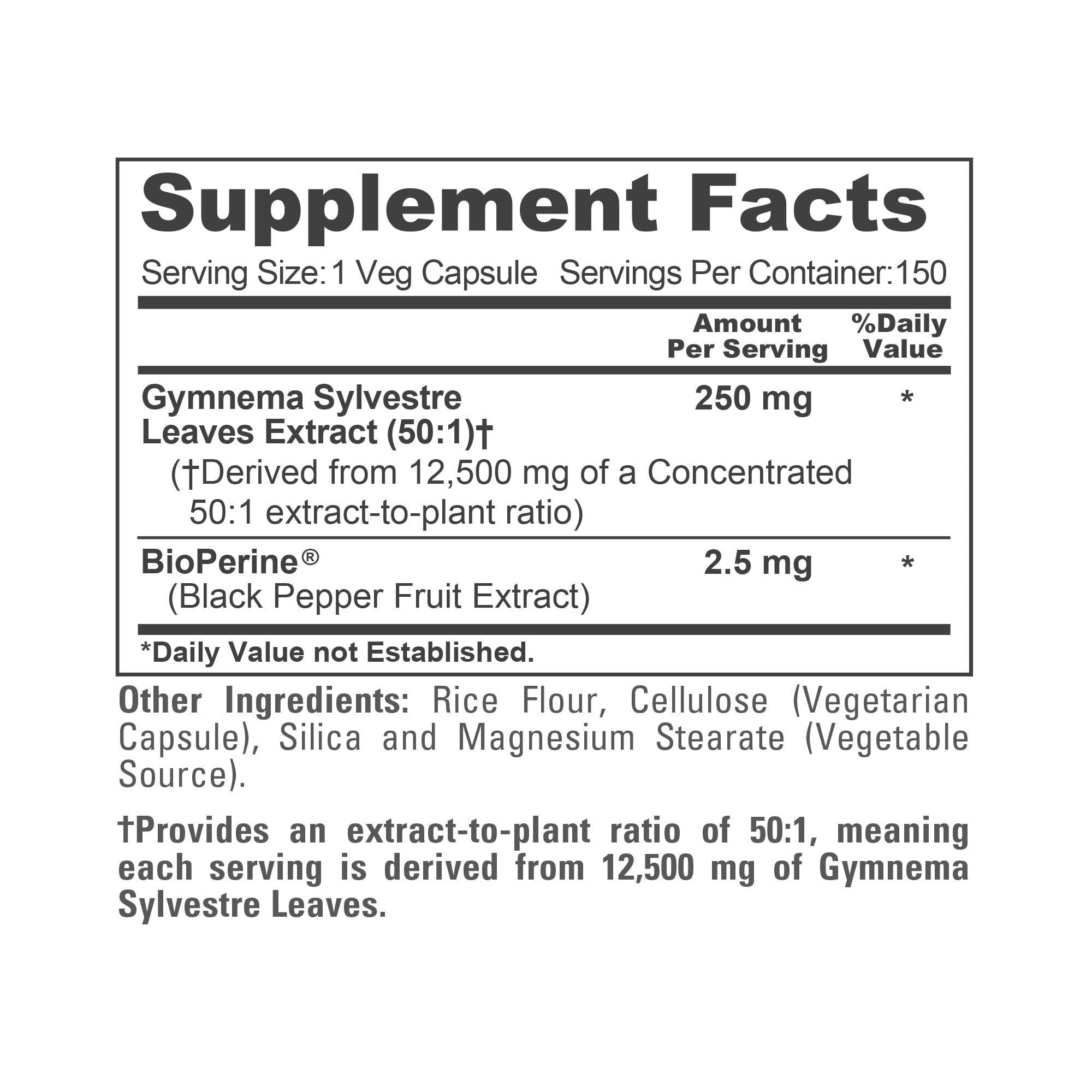 NusaPure Gymnema Sylvestre 50:1 Extract, 250 mg Equivalent to 12,500mg Per Vegan Caps - 150 Count (Non-GMO, Vegan, Bioperine) NusaPure uk supplements