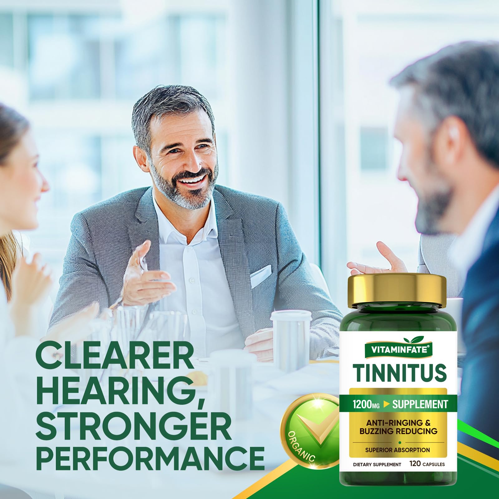 Tinnitus Relief for Ringing Ears 1200mg - 120 Capsules Advanced Ear Health Support Supplement | Supports Ear Health and Reduces Tinnitus Symptoms - Non-GMO & Vegan VITAMINFATE uk supplements