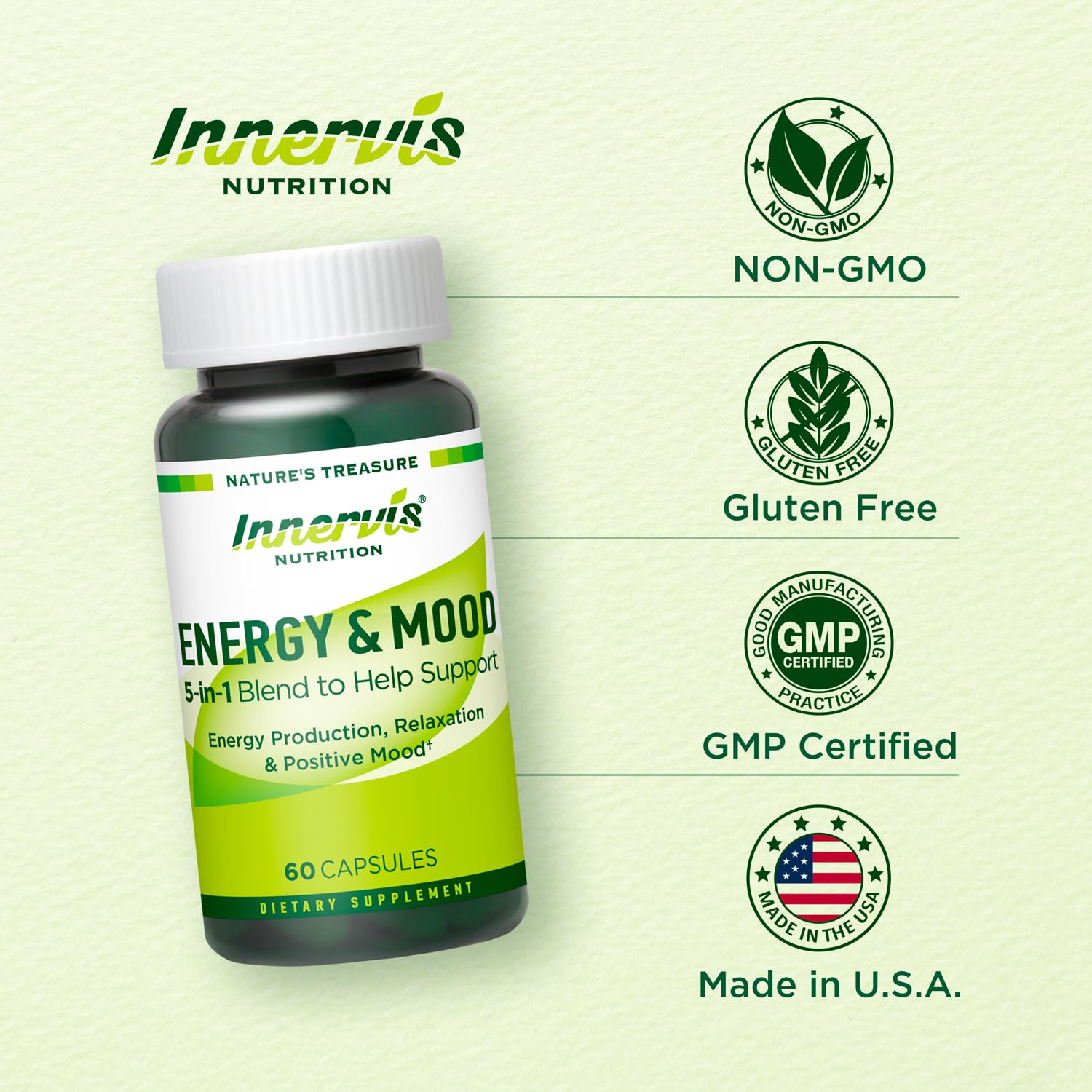 Caffeine Free Natural Energy Boost with Ashwagandha, Maca & Magnesium - Support Stress Relief, Focus & Mood - 60 Capsules by Innervis Nutrition INNERVISNUTRITION uk supplements
