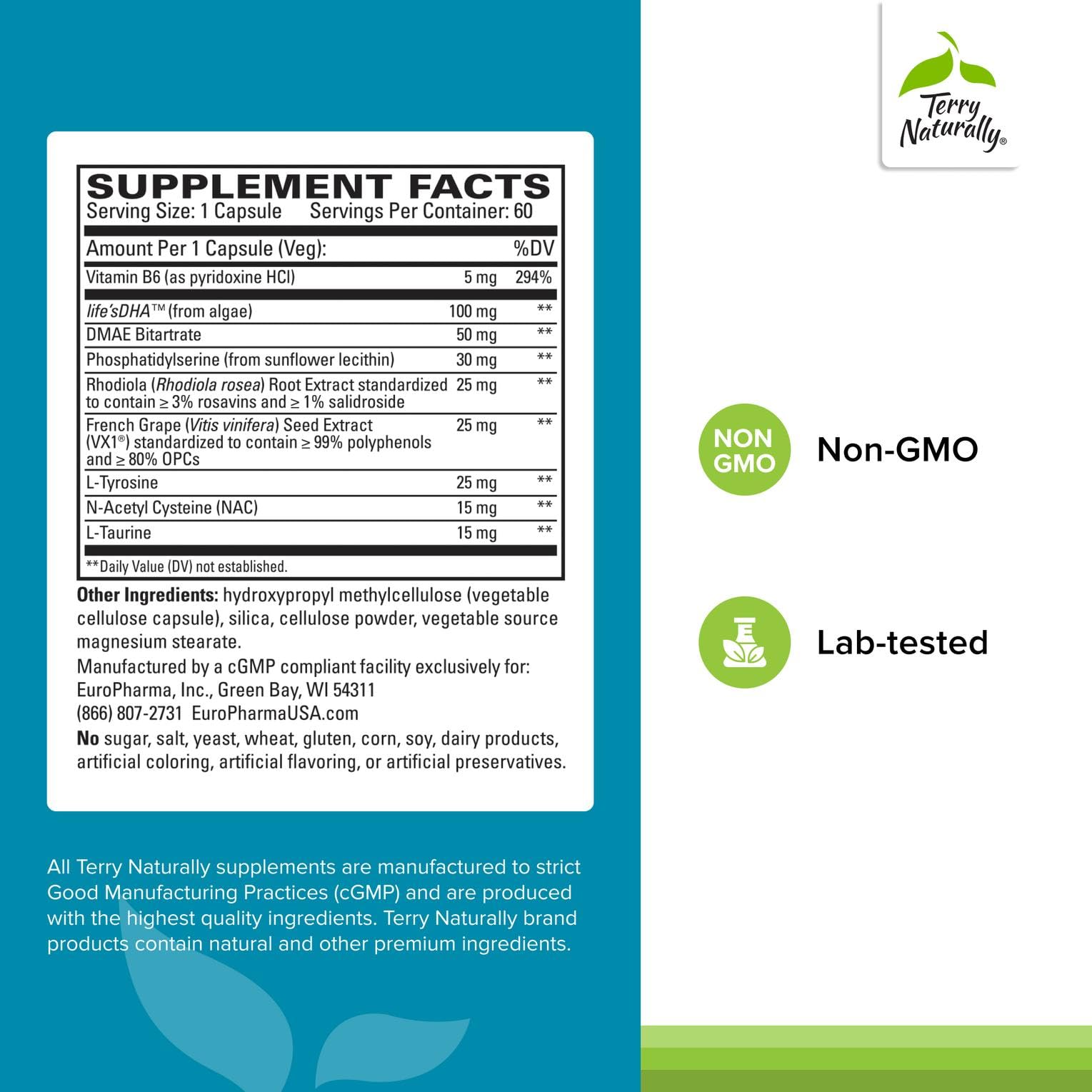 Terry Naturally Calm Kids - Calm Child Supplement - Brain Health for Focus, Memory & Concentration - Attention Supplement for Kids - Support Learning & Concentration - 60 Capsules Terry Naturally uk supplements