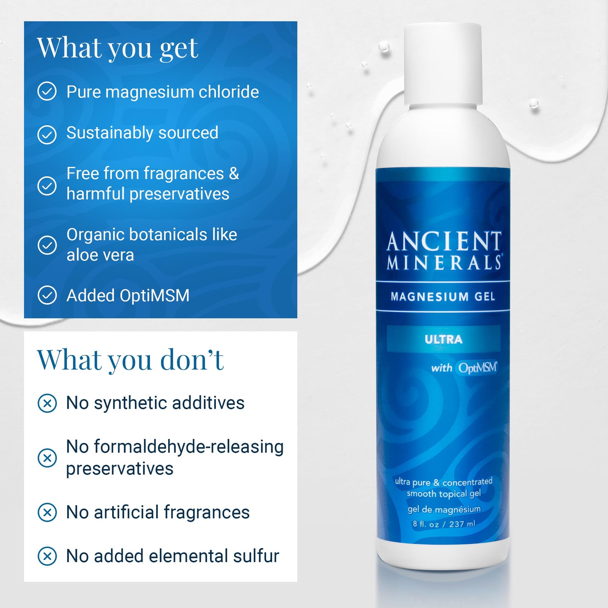 Ancient Minerals Magnesium Gel Ultra with OptiMSM and Aloe Vera - Topical Magnesium Gel Formula with MSM Best Used for Massage and Topical Application (8oz) Aus Healthcare uk supplements