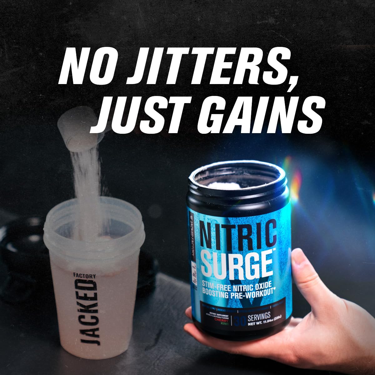 Nitric Surge Stim Free Pre Workout Powder - Caffeine Free Nitric Oxide Supplement Jacked Factory uk supplements