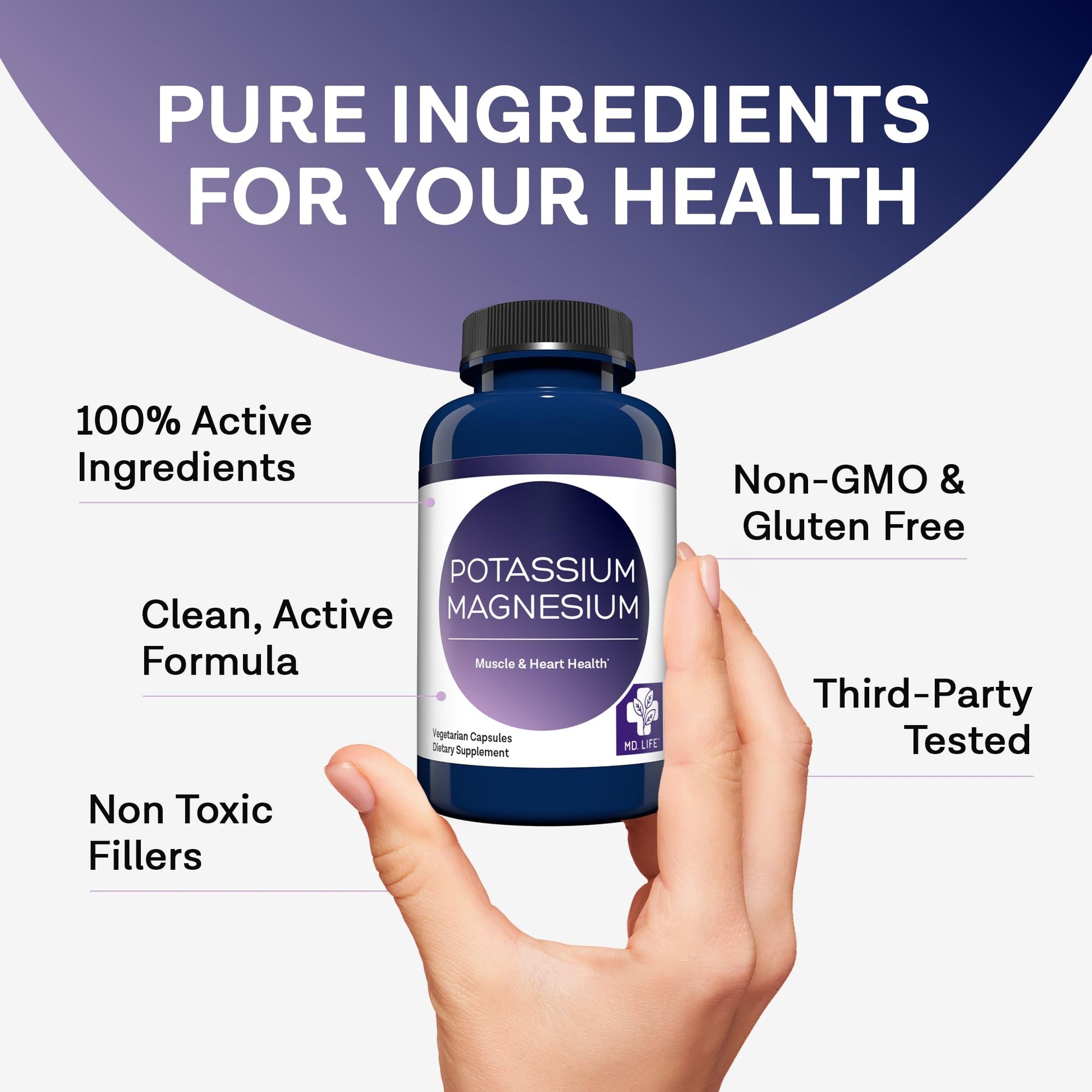 MD. Life Potassium Magnesium Supplement - 30 Capsules - High Absorption Magnesium Complex - Potassium Supplement to Support Vascular Health & Leg Cramp MD.LIFE uk supplements