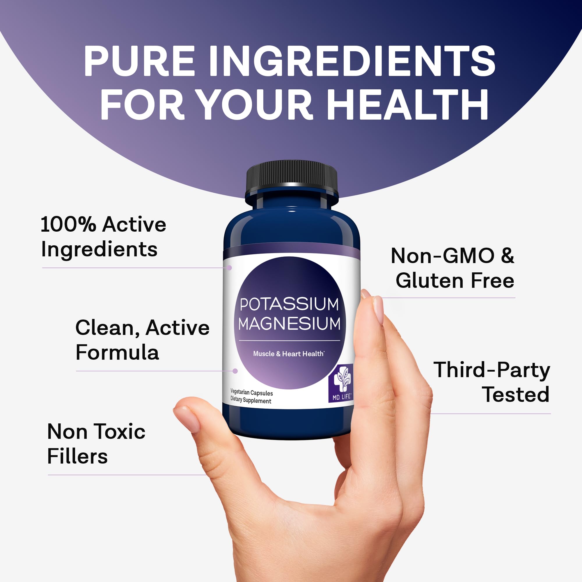 MD. Life Potassium Magnesium Supplement - 30 Capsules - High Absorption Magnesium Complex - Potassium Supplement to Support Vascular Health & Leg Cramp MD.LIFE uk supplements
