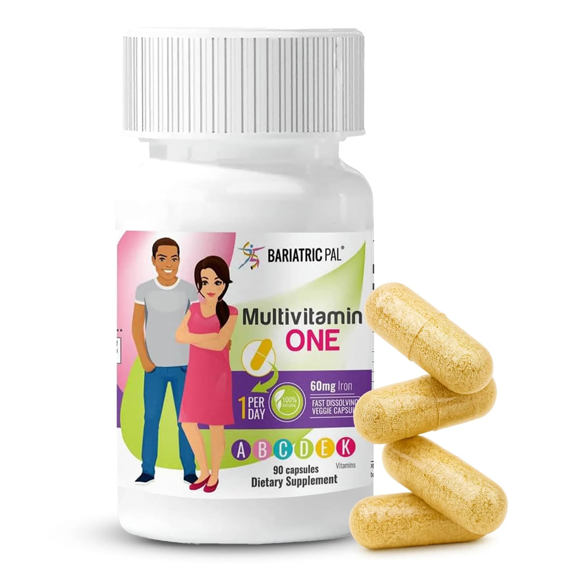 BariatricPal Multivitamin ONE 1 per Day! Bariatric Multivitamin Capsule with 60 mg of Iron | Easy to Swallow Capsule | BariatricPal uk supplements