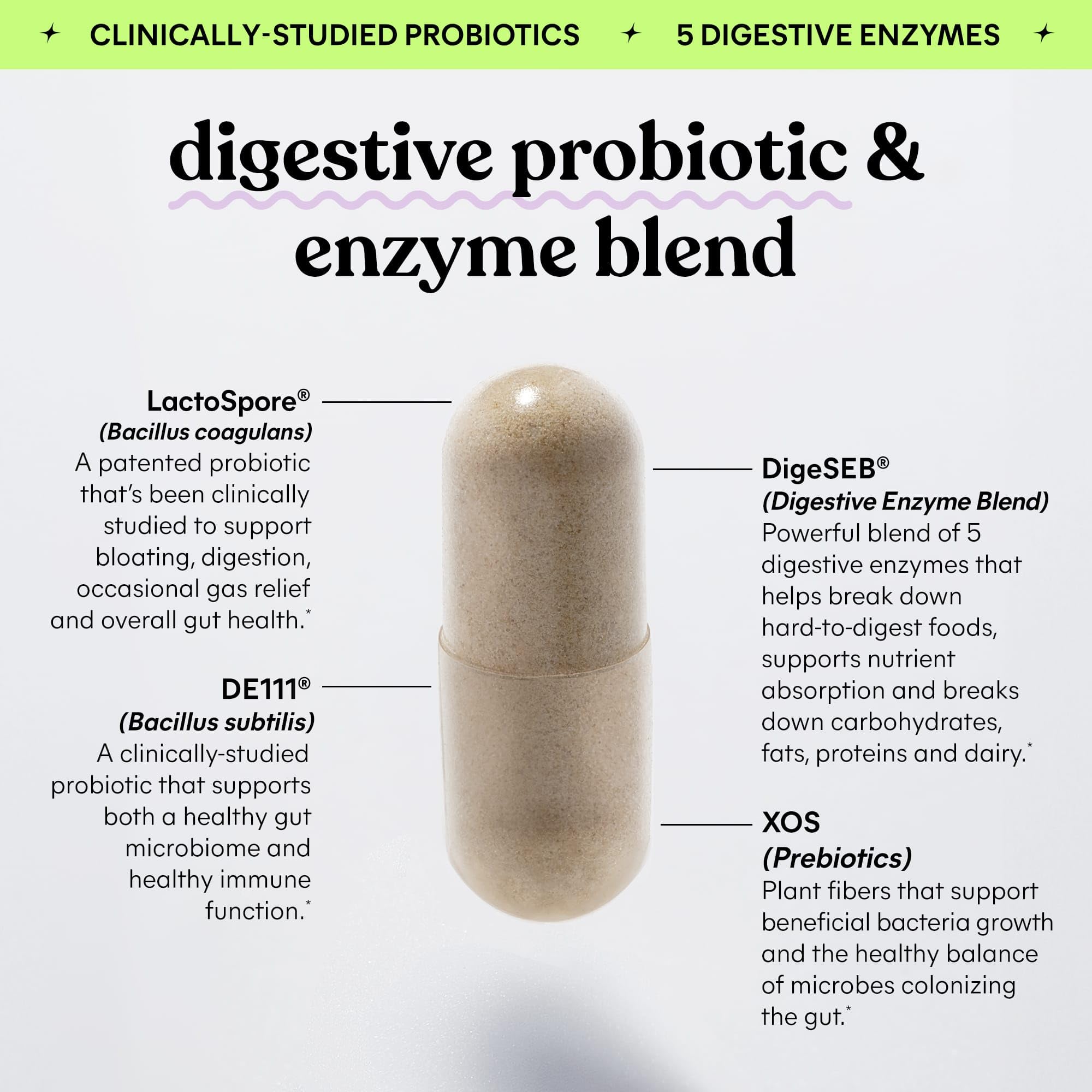 Lemme Debloat 3-in-1 Prebiotic, Probiotic & Digestive Enzyme Capsules for Bloating & Gas Relief - 2 Clinically Studied Probiotics w/5 Digestive Enzymes to Improve Digestion, Women & Men, (60 Count) Lemme uk supplements
