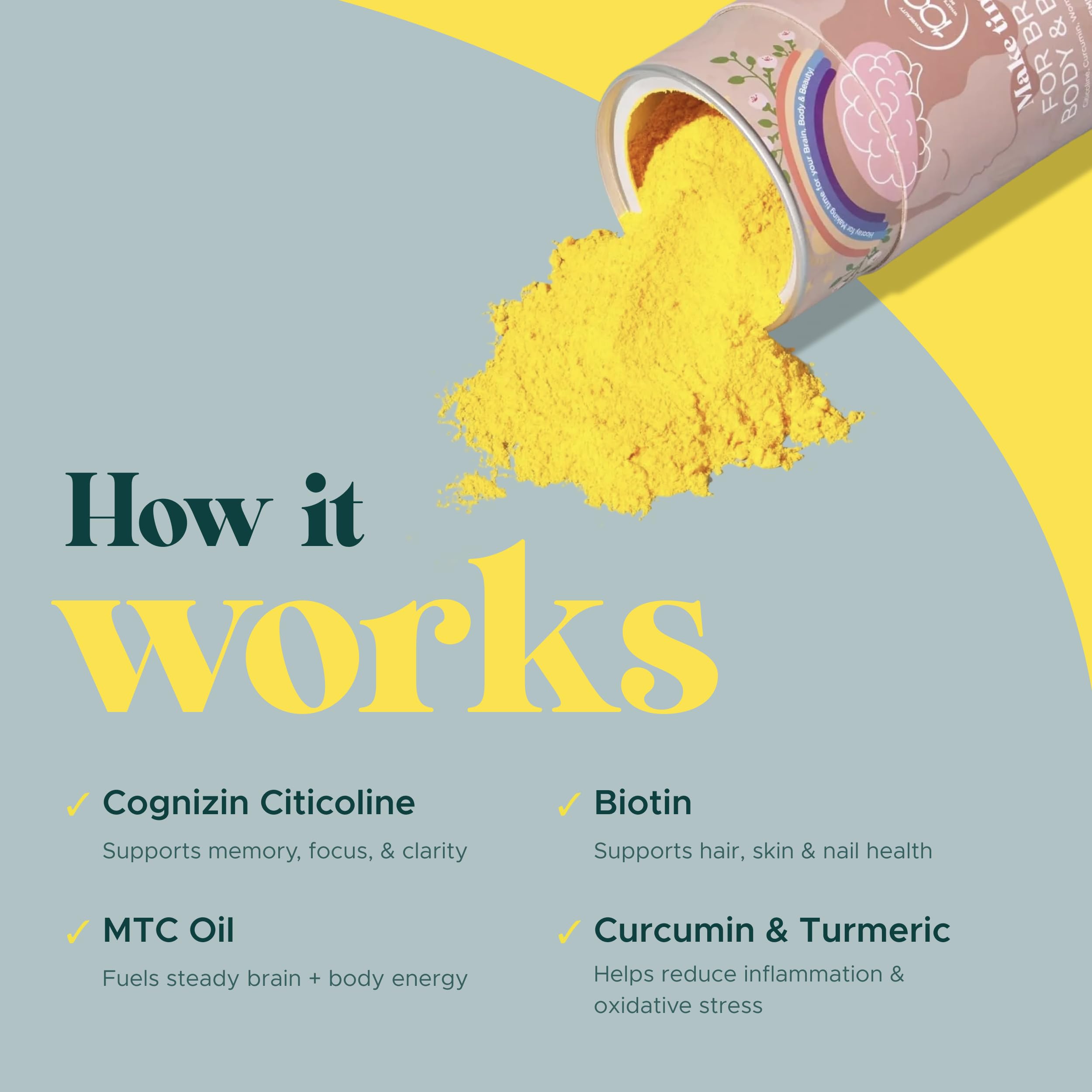 MAKE TIME Brain Health Powder Supplement for Women for Mood, Focus & Energy Boost | Cognizin, Biotin, Vitamin B6, B12, MCTs, Acetyl-L-carnitine, and Curcumin 7.4 oz (30 Servings) MAKE TIME uk supplements