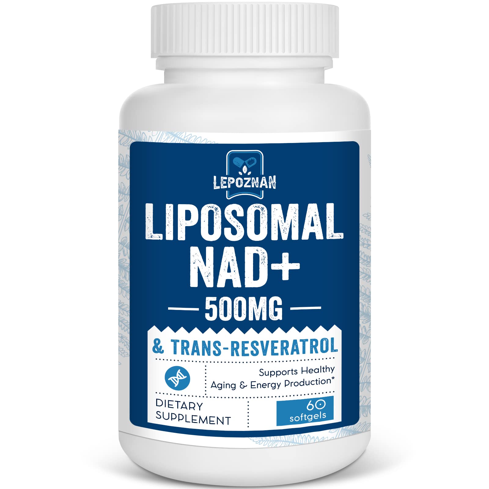 Lepoznan Liposomal NAD+ 500 mg + Trans-Resveratrol 300 mg, Superior Absorption True NAD Supplement Efficient for Cellular Energy Metabolism & DNA Repair, 60 Softgels Lepoznan uk supplements