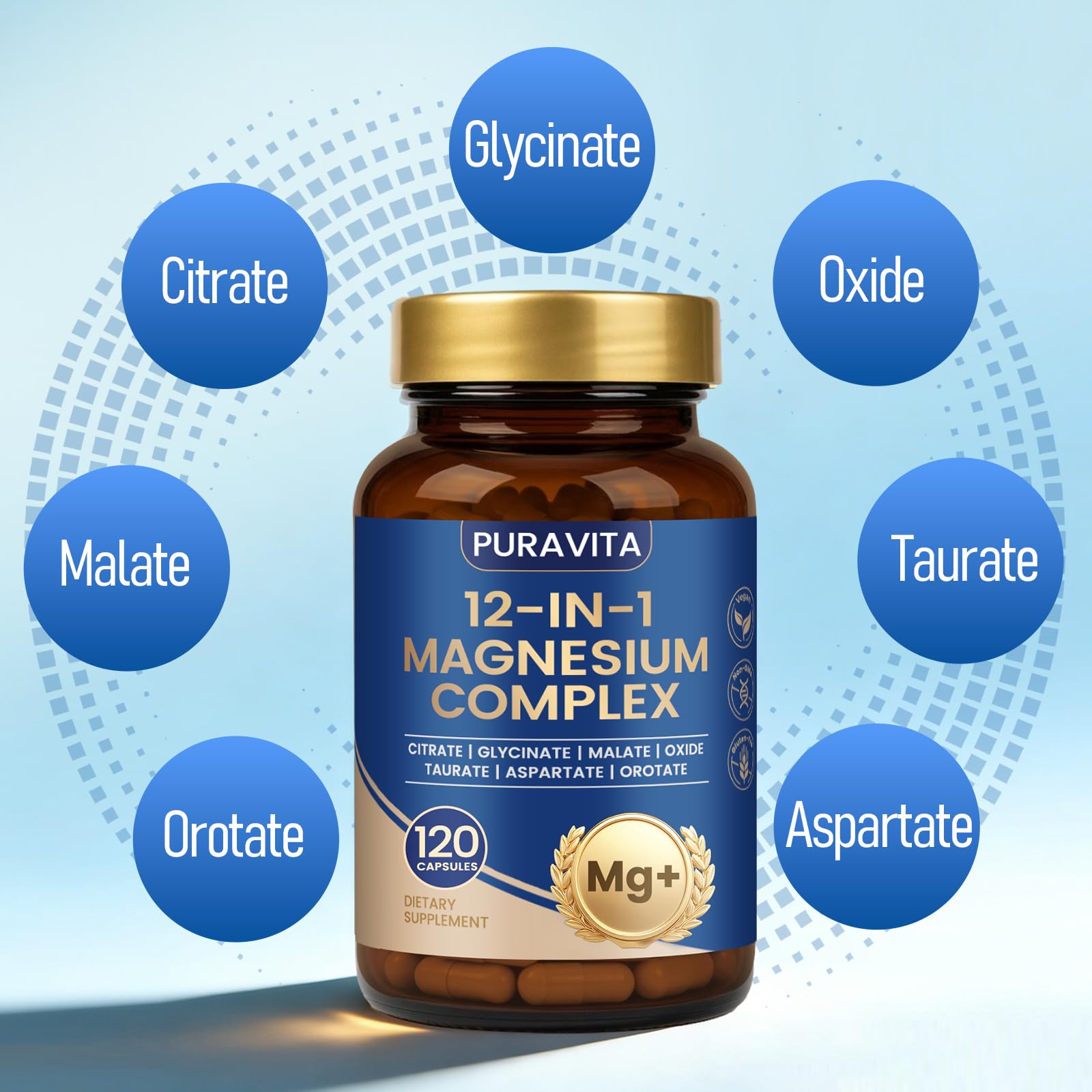 Puravita Magnesium Complex - Puravita 12 in 1 Magnesium Supplement with Glycinate, Citrate, Malate, Oxide, Taurat & More for Muscle, Nerve & Sleep Support, 120 Count PURAVITA uk supplements