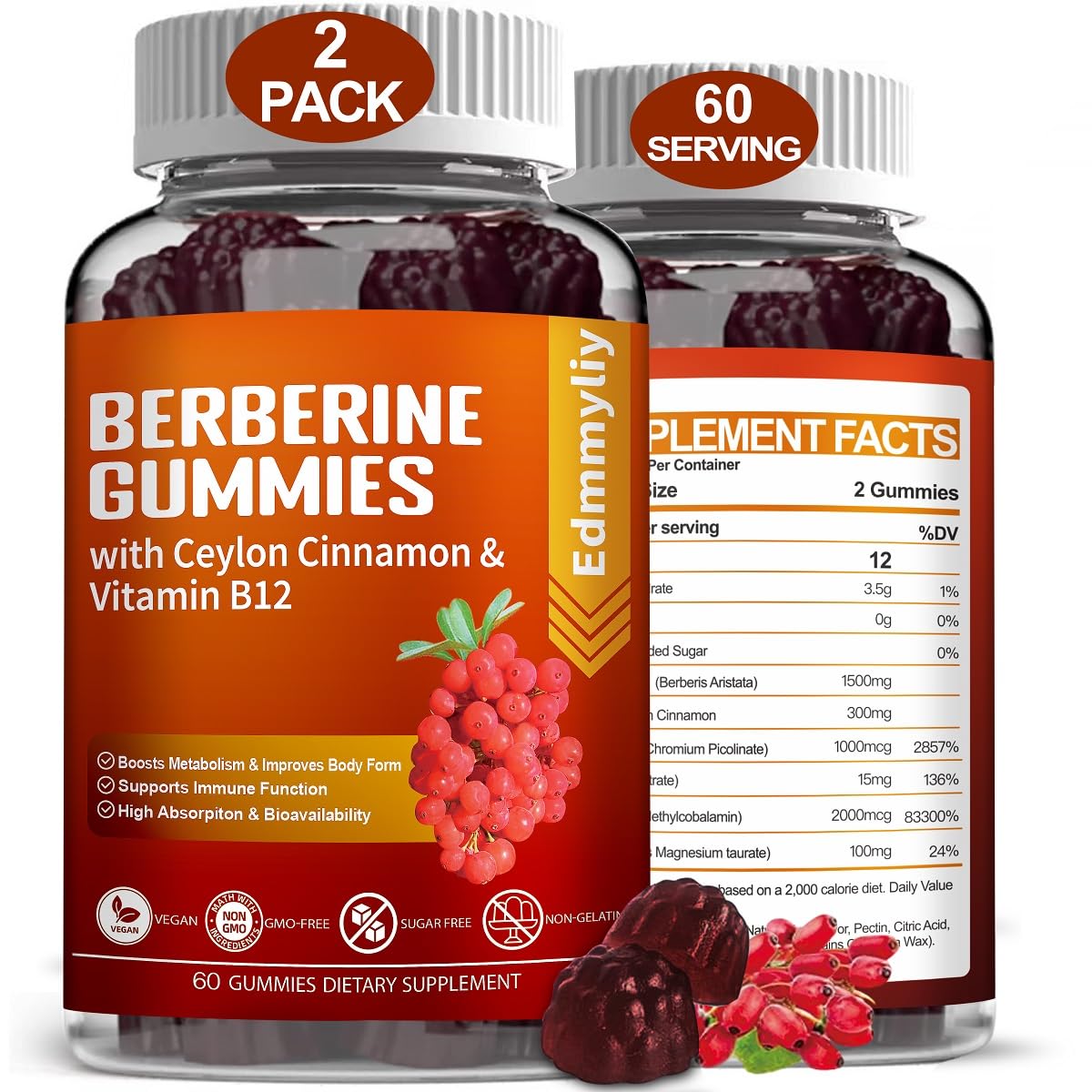 Berberine Gummies 1600mg with Ceylon Cinnamon Sugar Free High Potency Berberine Edmmyliy uk supplements