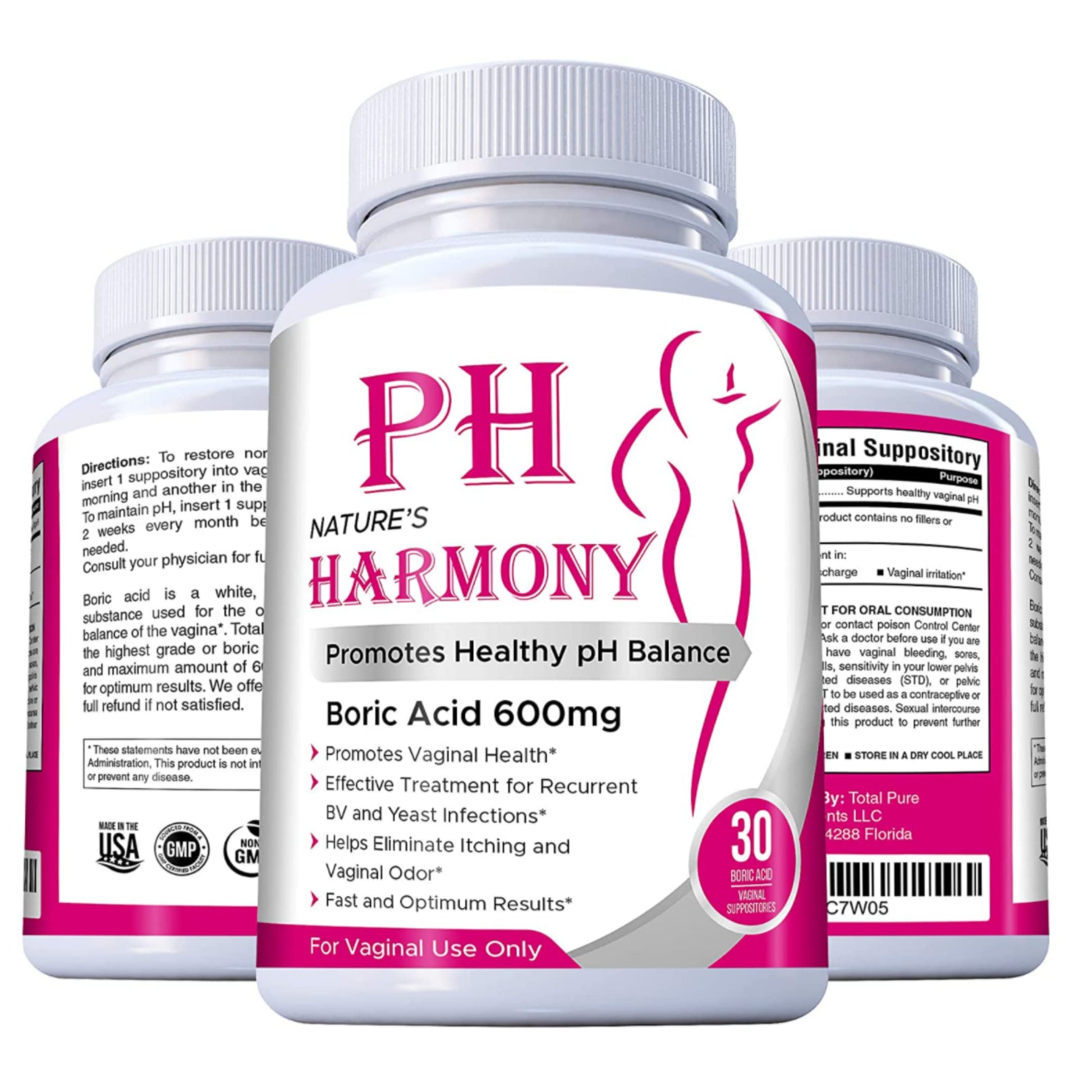 PURE PLANT HOME Boric Acid Suppositories Nature's Harmony 30 Count 600 mg 100% Pure Made in USA N'more uk supplements
