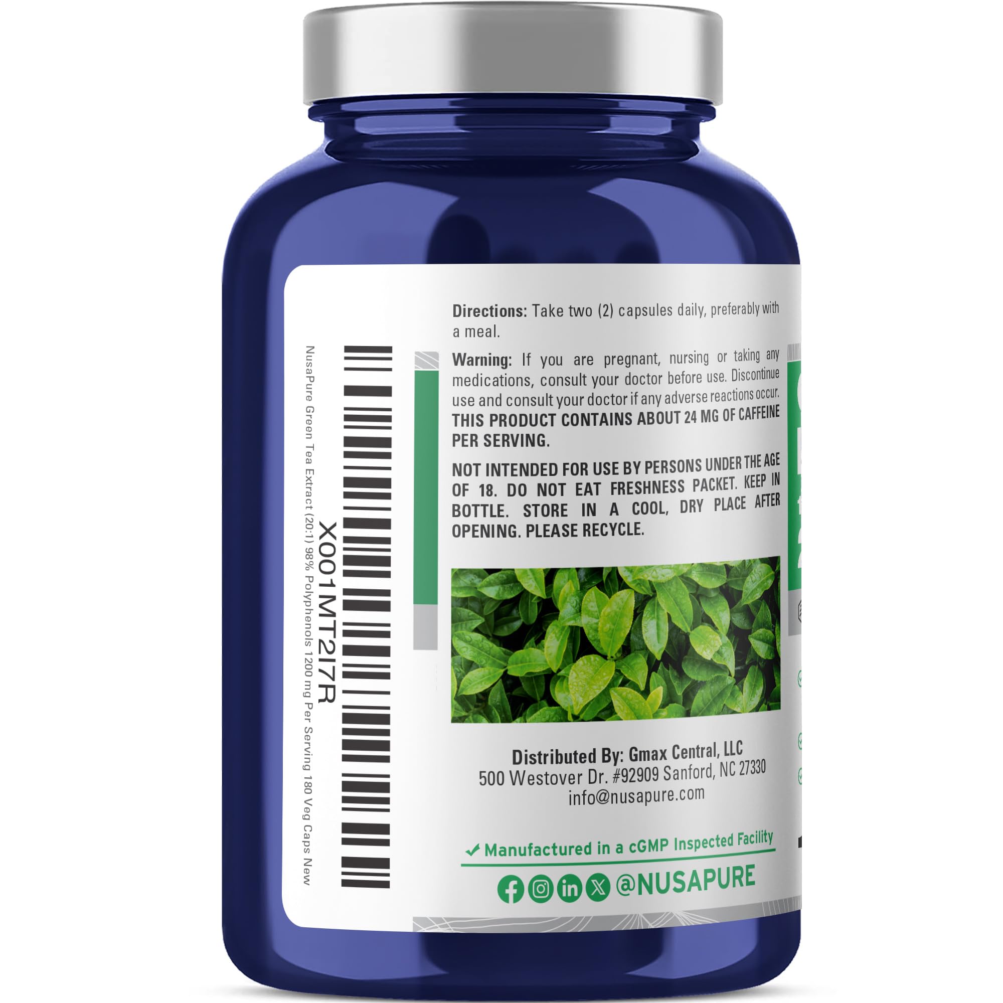 NusaPure Green Tea 20:1 Extract, 1200 mg Equivalent to 24000mg, 180 Vegan Capsules, 50% EGCG, 98% Polyphenols, 80% Catechins NusaPure uk supplements