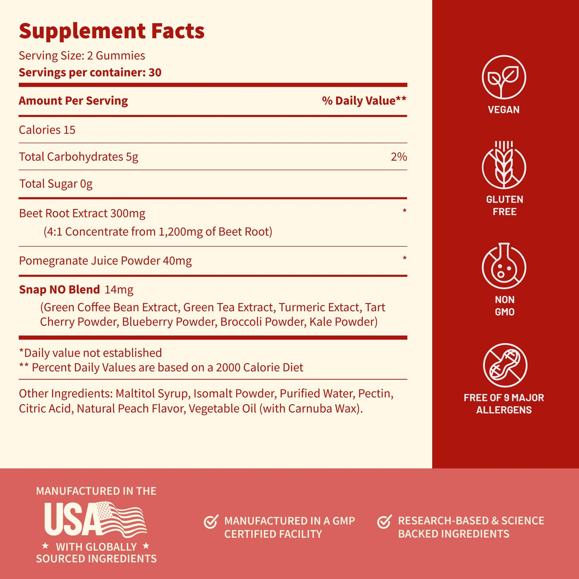 Snap Supplements Nitric Oxide Beet Root Gummies Supplement with Organic Beets - Energy & Circulation Support, 60 Sugar-Free Gummies (30 Servings, 1 Month Supply), Peach Snap Supplements uk supplements