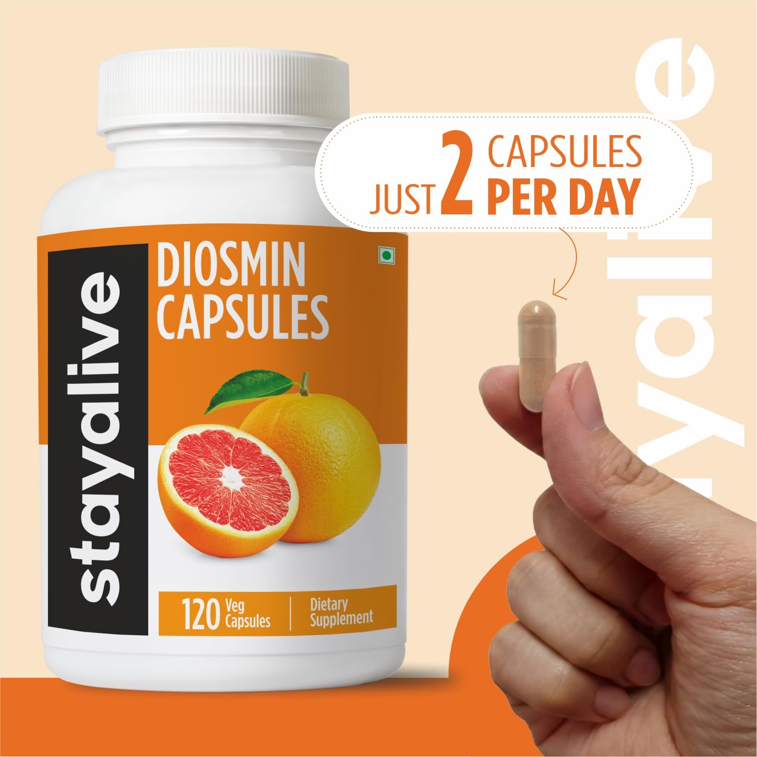 STAY ALIVE Pure Diosmin Complex 1000mg Formula, 120 Capsules, Citrus Bioflavonoids Rich Fruit Extract, 2 Month Supply, 100% Vegetarian, Non-GMO & Gluten Free Diosmin Supplement STAY ALIVE uk supplements