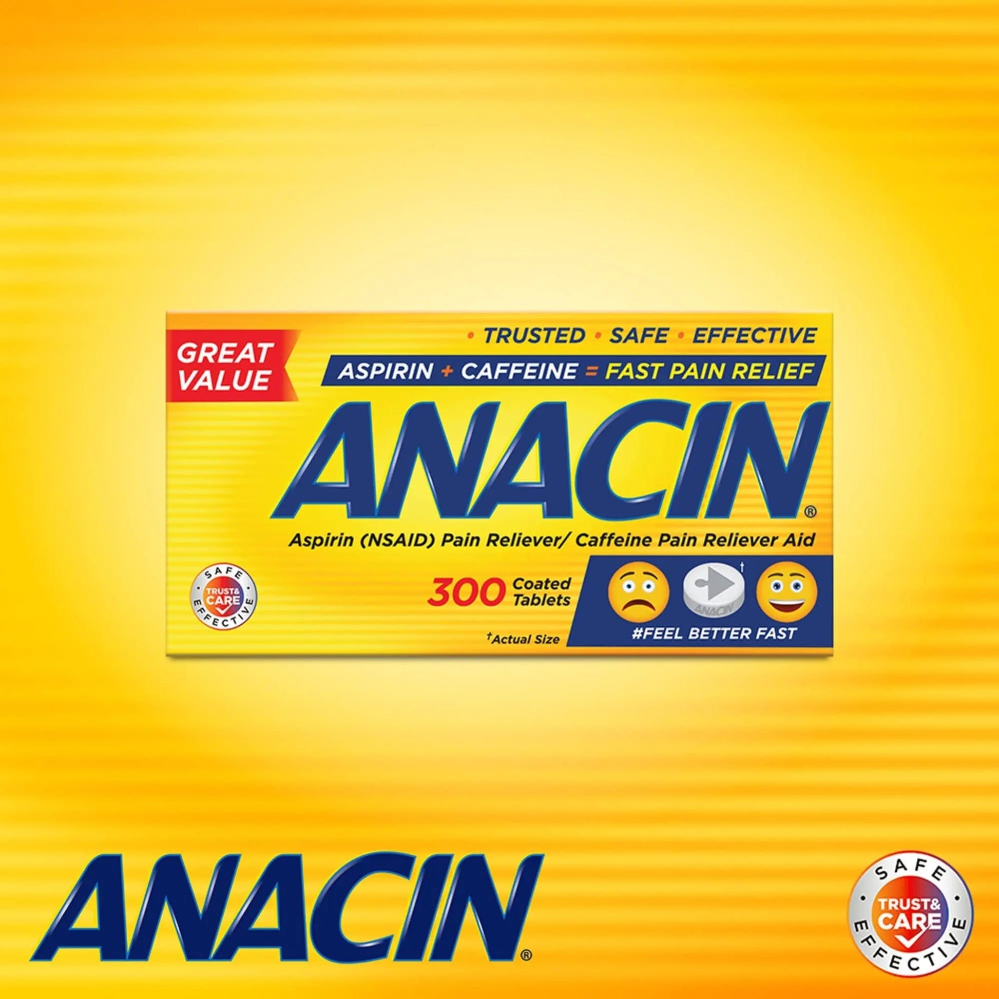 Anacin Aspirin & Caffeine Fast Pain Relief, Eases Minor Aches and Pains Due to Headache, Muscle Aches & Arthritis, 300 Count ANACIN uk supplements