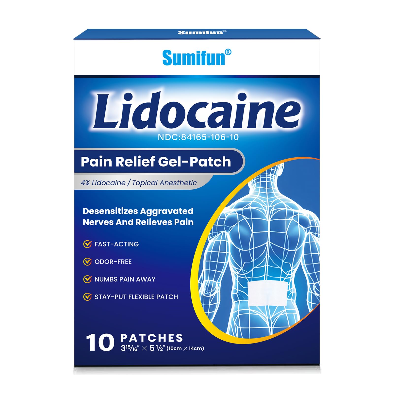 Sumifun 4% Lidocaine Pain Patches - Maximum OTC Strength Pain Relief for Lower Back Pain, Neck Sore, Joint Pain - Fast Acting & Long Lasting 8 Hours, 10 Counts Sumifun uk supplements