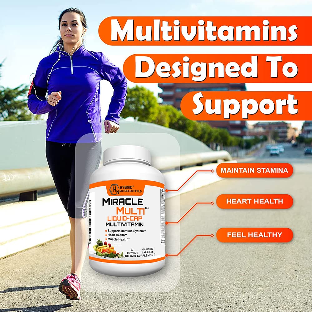 MiracleMulti Liquid Multivitamin Capsules for Men & Women - Complete Whole Food Blend Daily Vitamin & Mineral Supplement with CoQ10, B12, 42 Superfood Enzyme - 120 Softgels Hybrid Nutraceuticals uk supplements