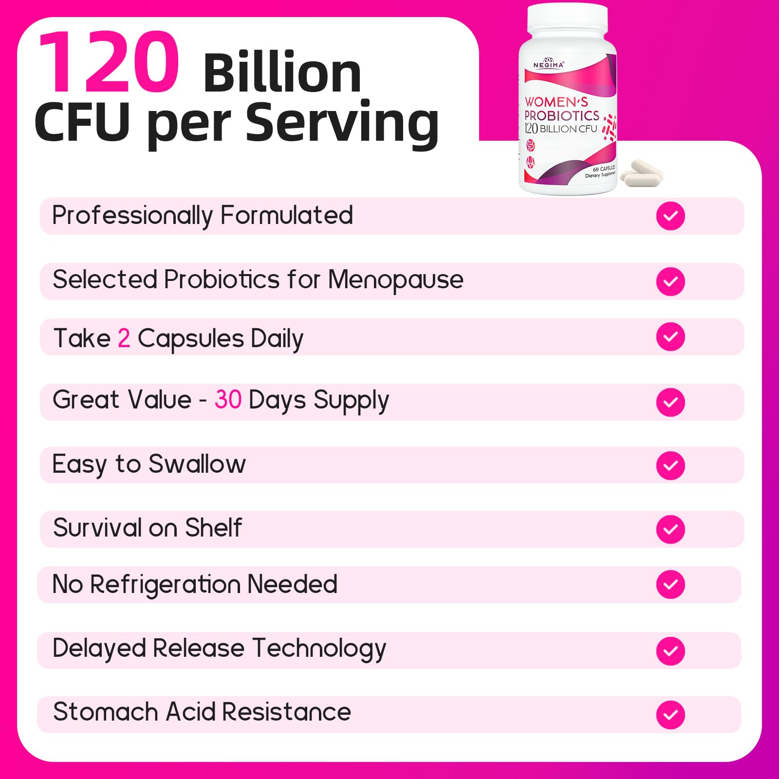 Negima Menopause Supplements for Women, 120 Billion CFUs Probiotics for Women, 13-in-1 Herbs & Botanicals Complex, for Menopause - 60 Caps Negima uk supplements