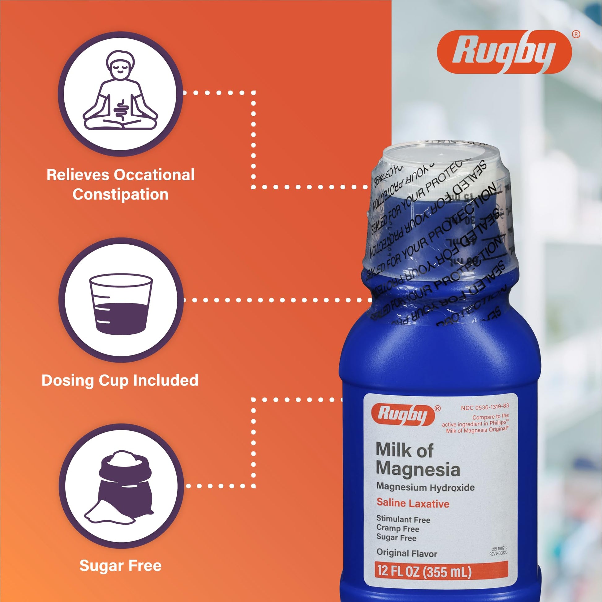 Rugby Milk of Magnesia Magnesium Hydroxide Saline Laxative – Stimulant, Cramp & Sugar-Free - Original Flavor – 12 Fl Oz RUGBY LABORATORIES uk supplements