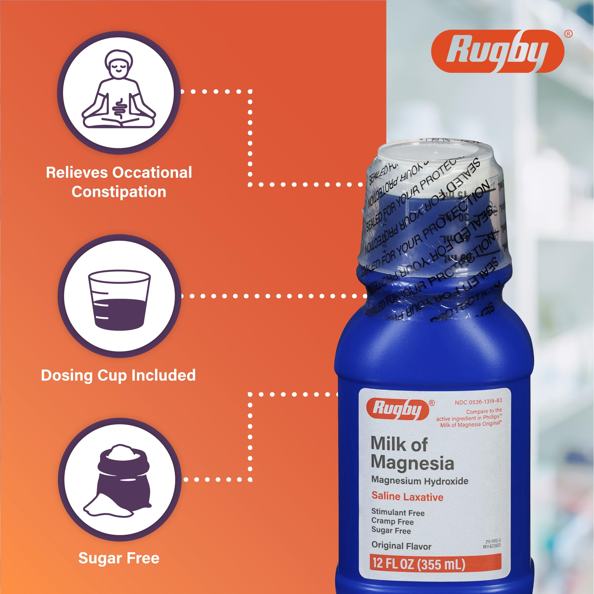 Rugby Milk of Magnesia Magnesium Hydroxide Saline Laxative – Stimulant, Cramp & Sugar-Free - Original Flavor – 12 Fl Oz RUGBY LABORATORIES uk supplements