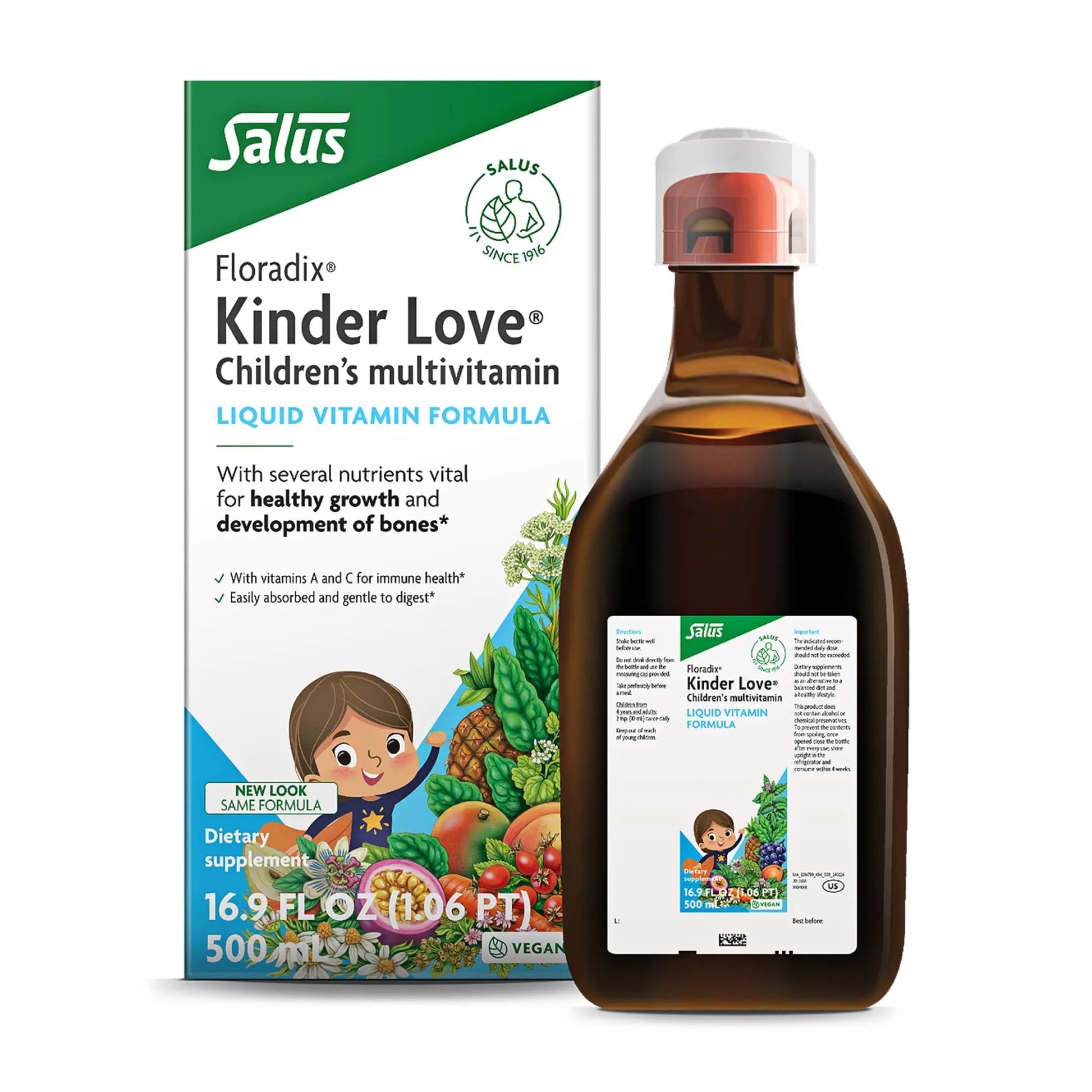 Floradix Kinder Love Children's Multivitamin - Herbal Supplement - Liquid Multivitamin for Kids - Vitamins A, C, D & E, Calcium & More Floradix uk supplements