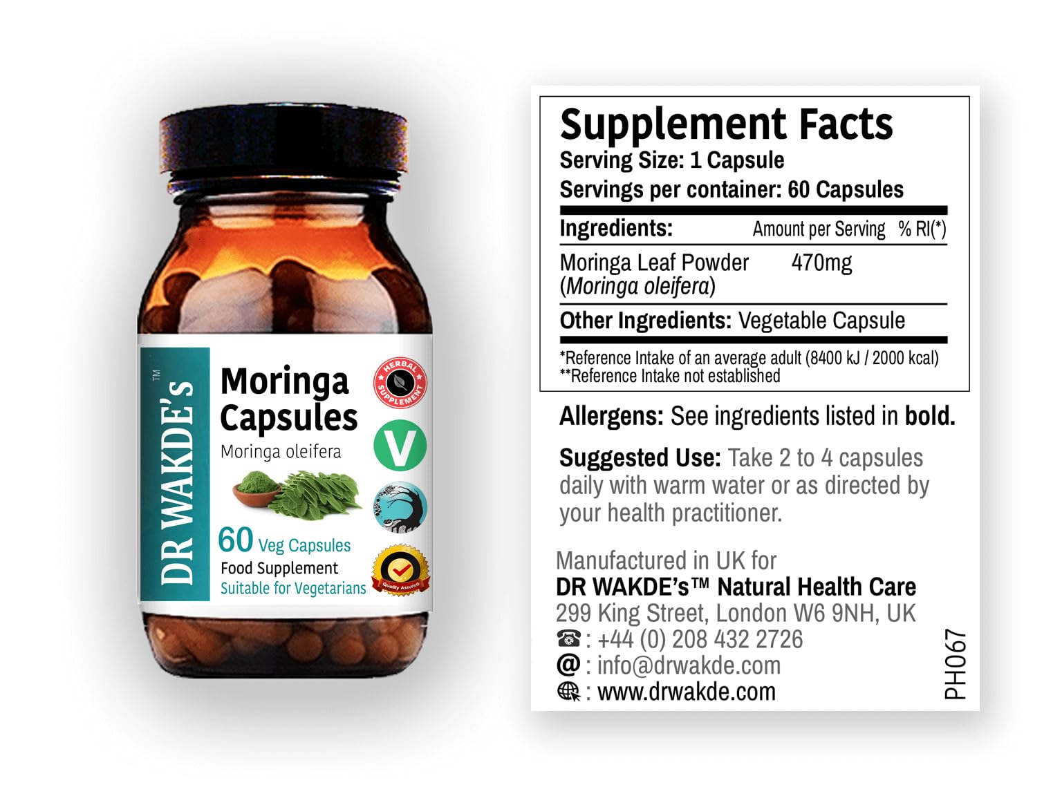 DR WAKDE'S Moringa Capsules (Moringa oleifera, 60 Veg Caps, Plant-Based Supplement, Ayurvedic Herb, All Natural, Vegan) DR WAKDE's uk supplements