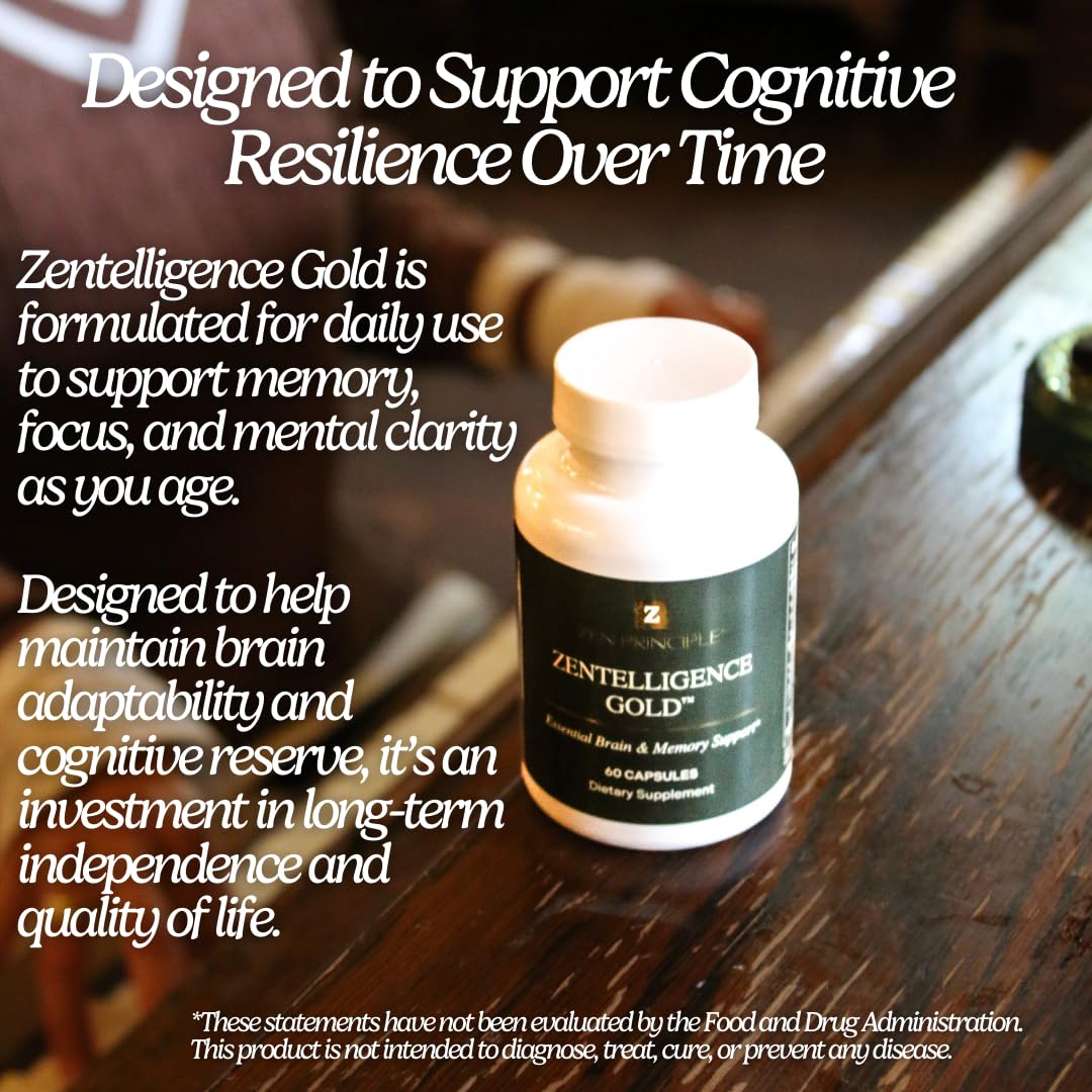 Zen Principle Zentelligence™ Gold Brain Supplement – Memory, Focus & Mental Clarity. Premium Cognitive Support for Adults 40+ with Magnesium, Vitamin D3, CoQ10, Vitamin B12 & L-Theanine. 60 Capsules Zen Principle uk supplements
