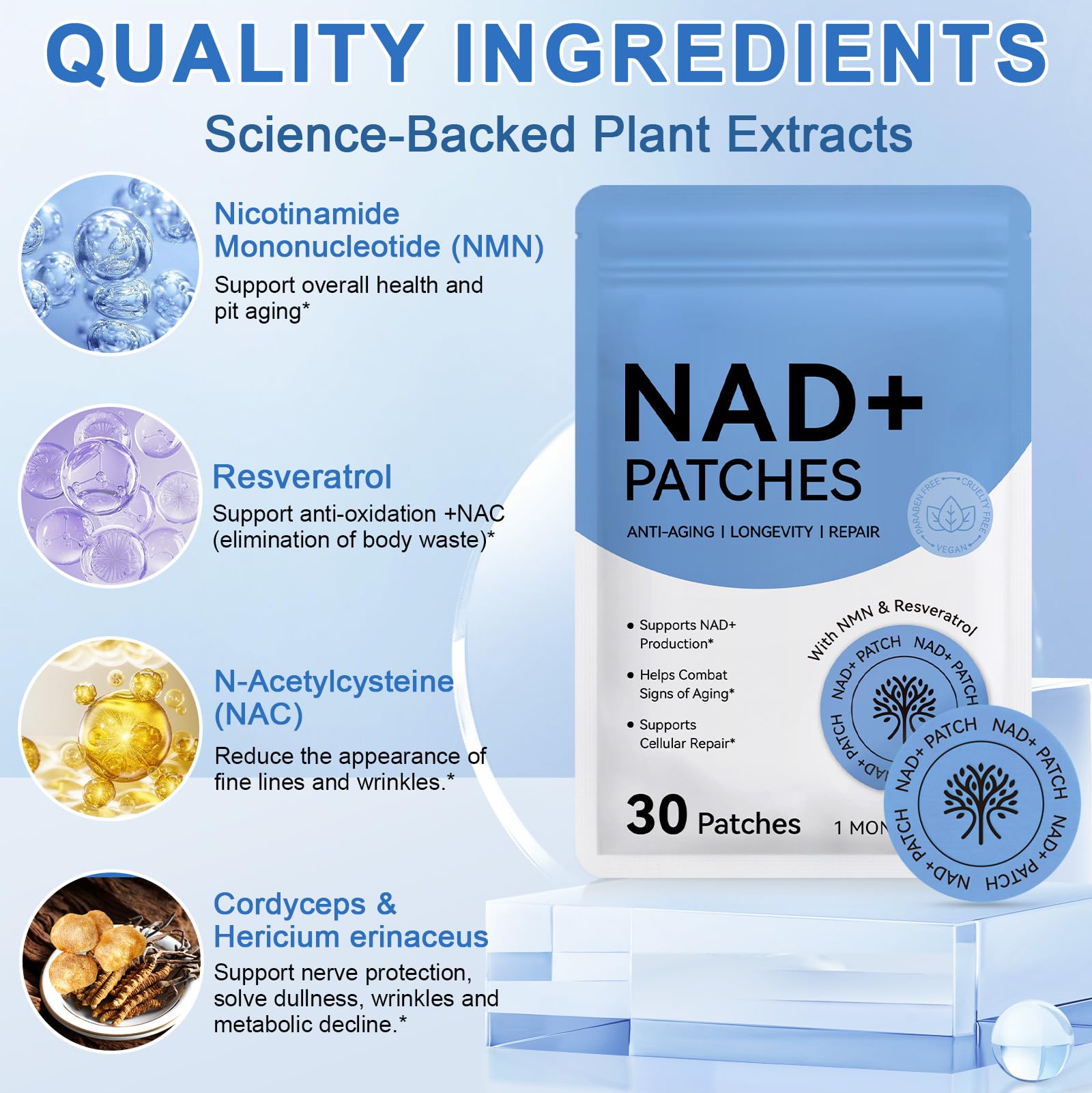 NAD Patches for Women & Men,One-Stop Solution for Skin and Wellness Support | NMNH, Resveratrol, Hyaluronic Acid, Vitamin C, & Coq10 l Premium 8-Hour Time-Release Patch for Enhanced Absorption MAYPJHEH uk supplements