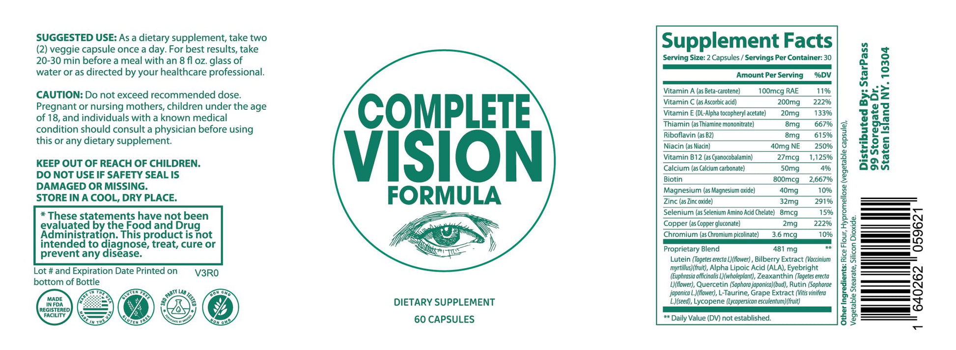 Pure Eye Health Vitamin & Mineral Supplements for Adults | #1 Complete Research Vision Formula w/Bilberry, Lutein, Zeaxanthin, Lycopene, Resveratrol | Supports Eye Strain, Dry Eyes 60 Capsules StarPass Labs uk supplements