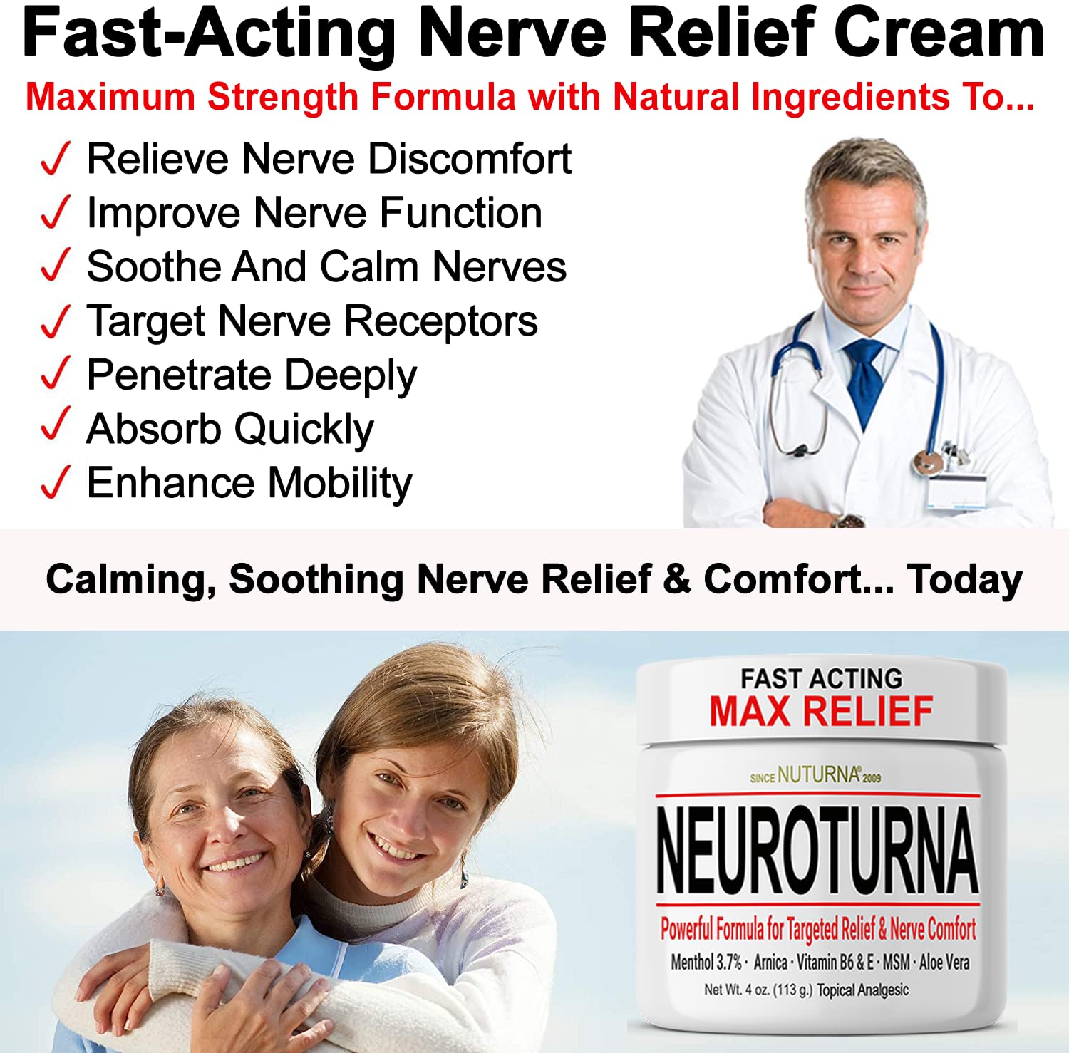 Neuropathy Nerve Cream - Fast Acting for Feet Hands Legs Toes - Ultra Strength Menthol, Arnica, Aloe Vera, MSM, Natural Soothing Nerve Comfort - Extra Large 8 oz Nuturna uk supplements