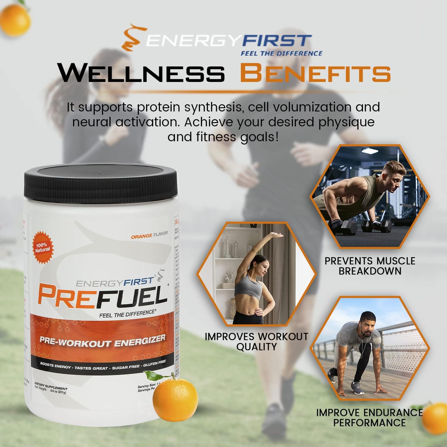 EnergyFirst Prefuel Pre-Workout Powder, Orange Flavor, Boost Energy, Creatine Monohydrate EnergyFirst uk supplements